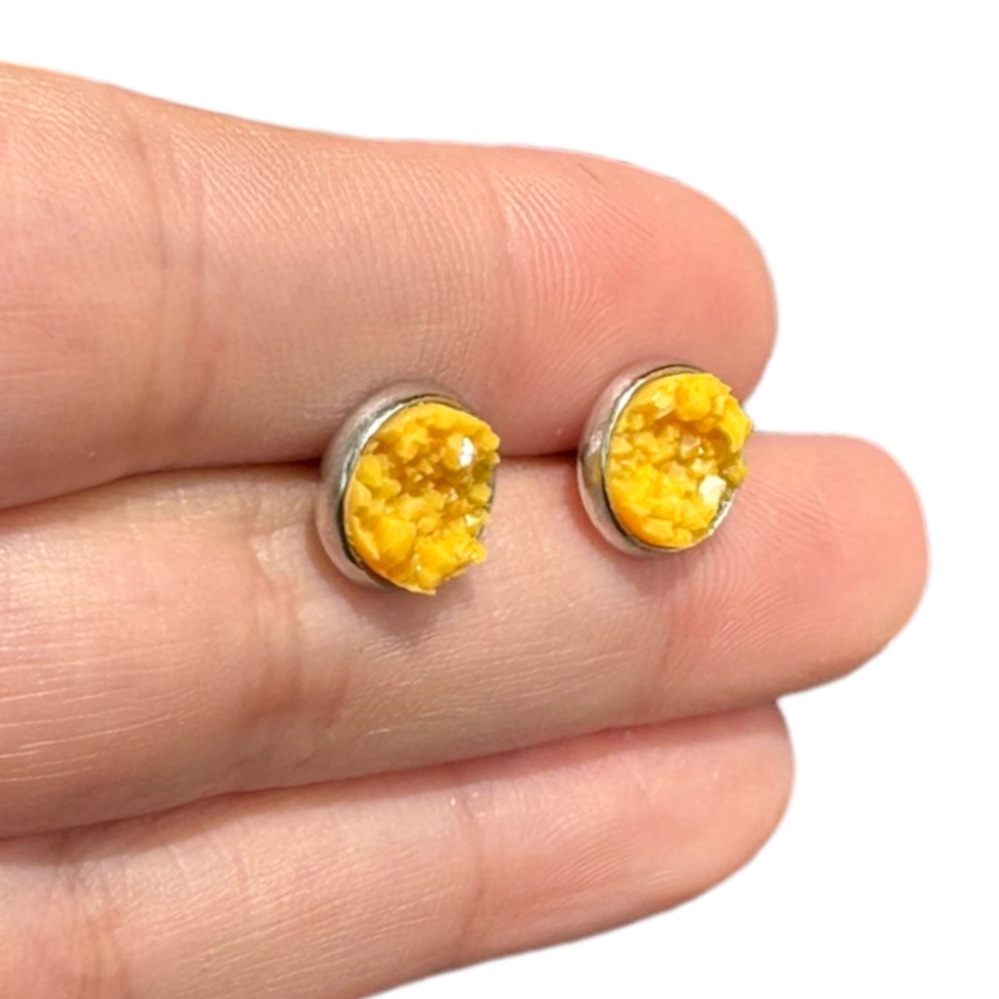 8MM Hypoallergenic Mustard Yellow Sparkle Faux Druzy Earring Studs