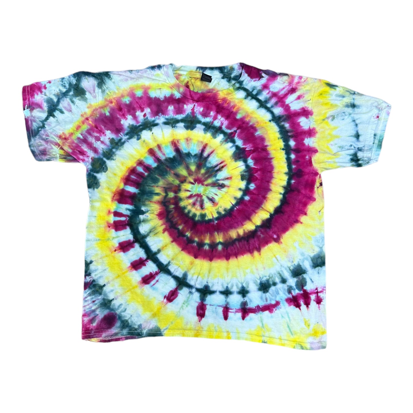 Youth XL Yellow Fuchsia and Black Spiral Ice Dye Tie Dye Shirt