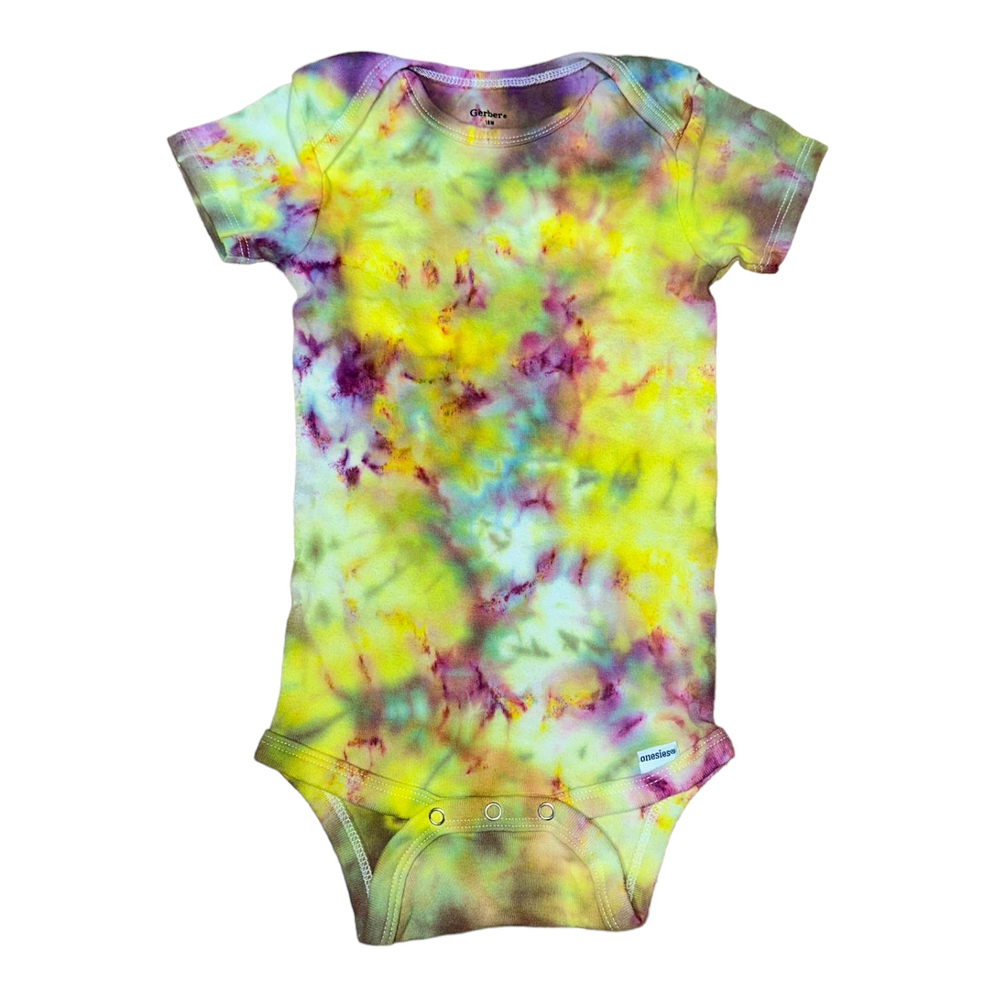 Infant 18 Months Yellow Green Purple and Blue Scrunch Ice Dye Tie Dye Onesie*