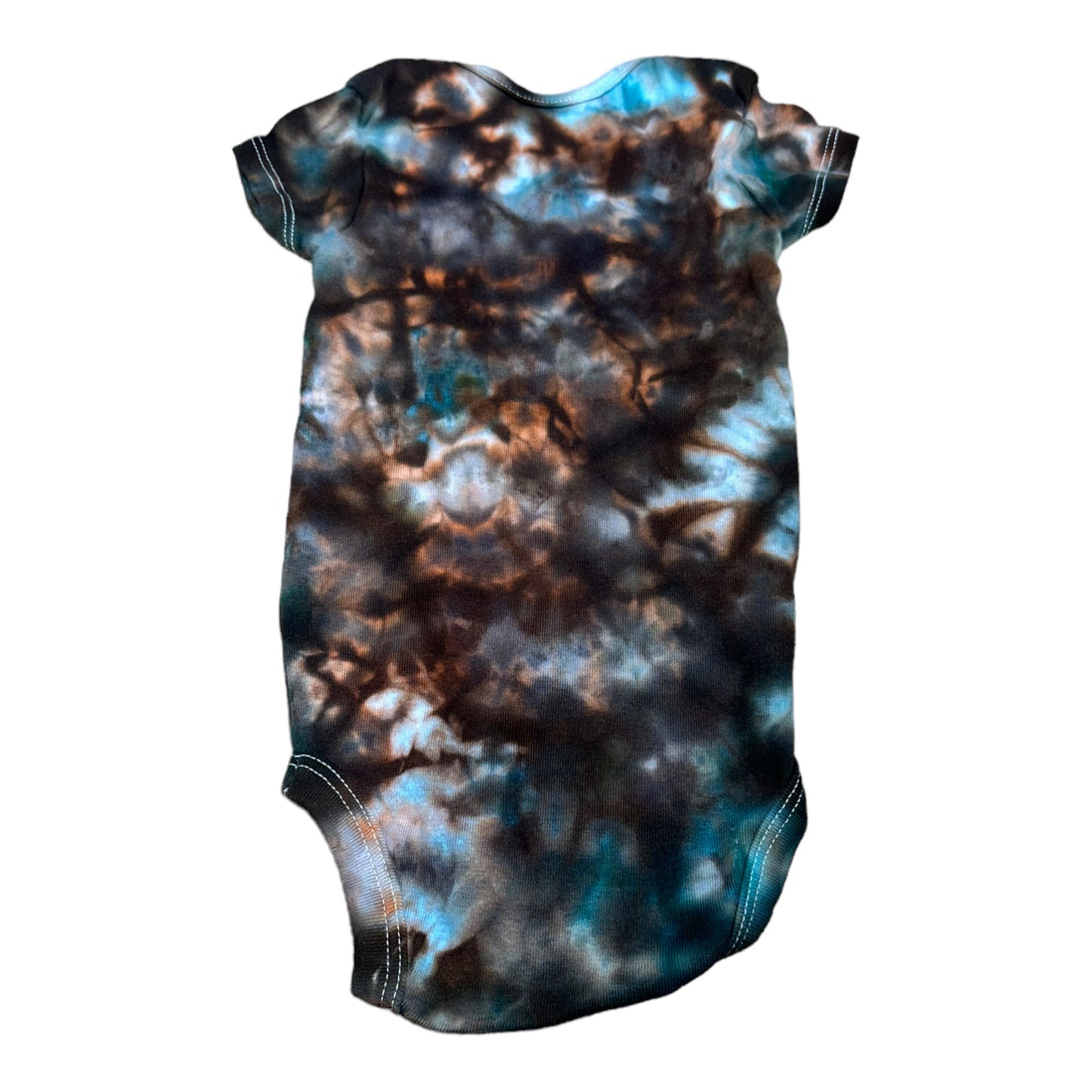 Infant 6-9 Months Blue Orange and Brown Scrunch Ice Dye Tie Dye Onesie