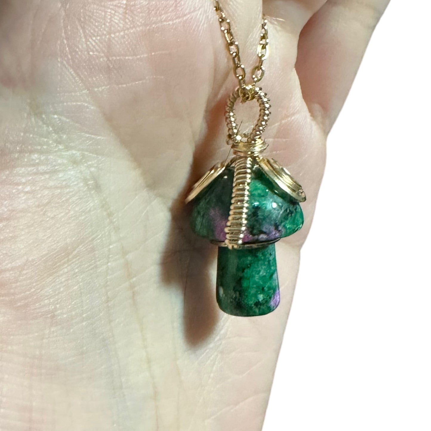 Sterling Silver | 14KT Gold Filled Ruby Zoisite Wire Wrapped Mushroom Crystal Pendant