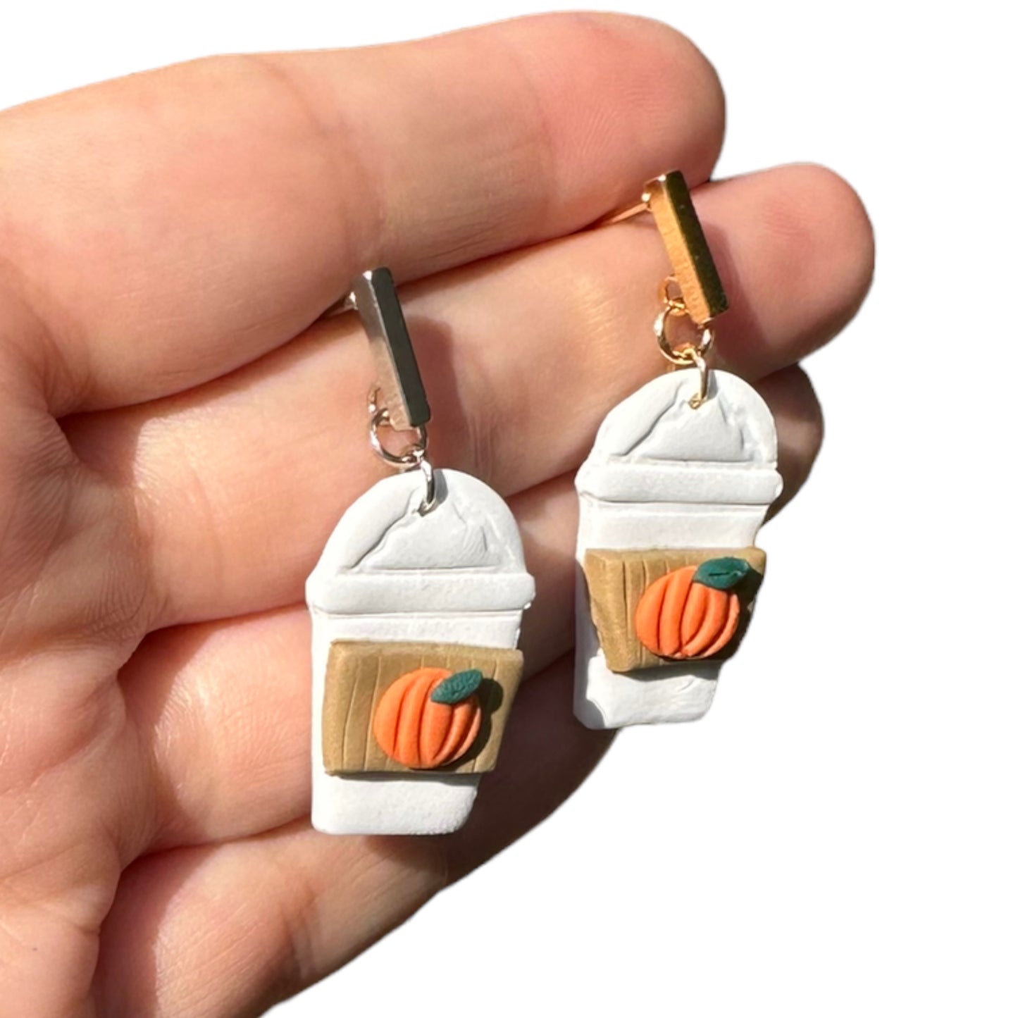 Hypoallergenic Pumpkin Spice Latte Drink Clay Dangle Earrings
