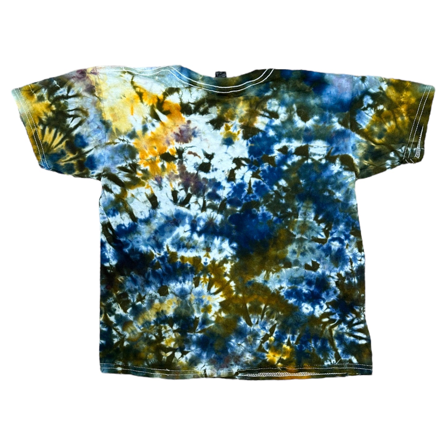 Youth Medium Yellow Blue and Green Scrunch Ice Dye Tie Dye Shirt