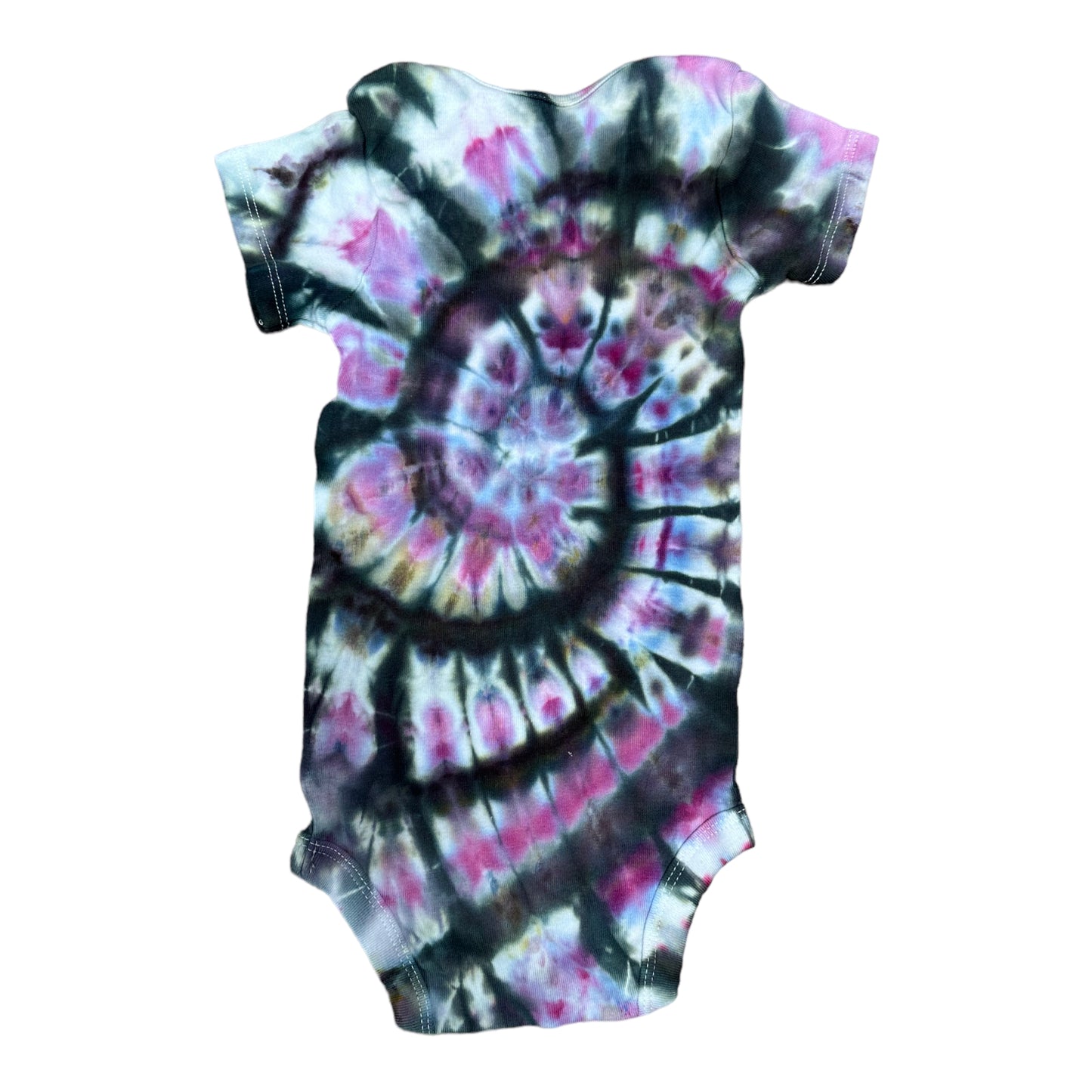 Infant 18 Months Pink and Black Spiral Ice Dye Tie Dye Onesie