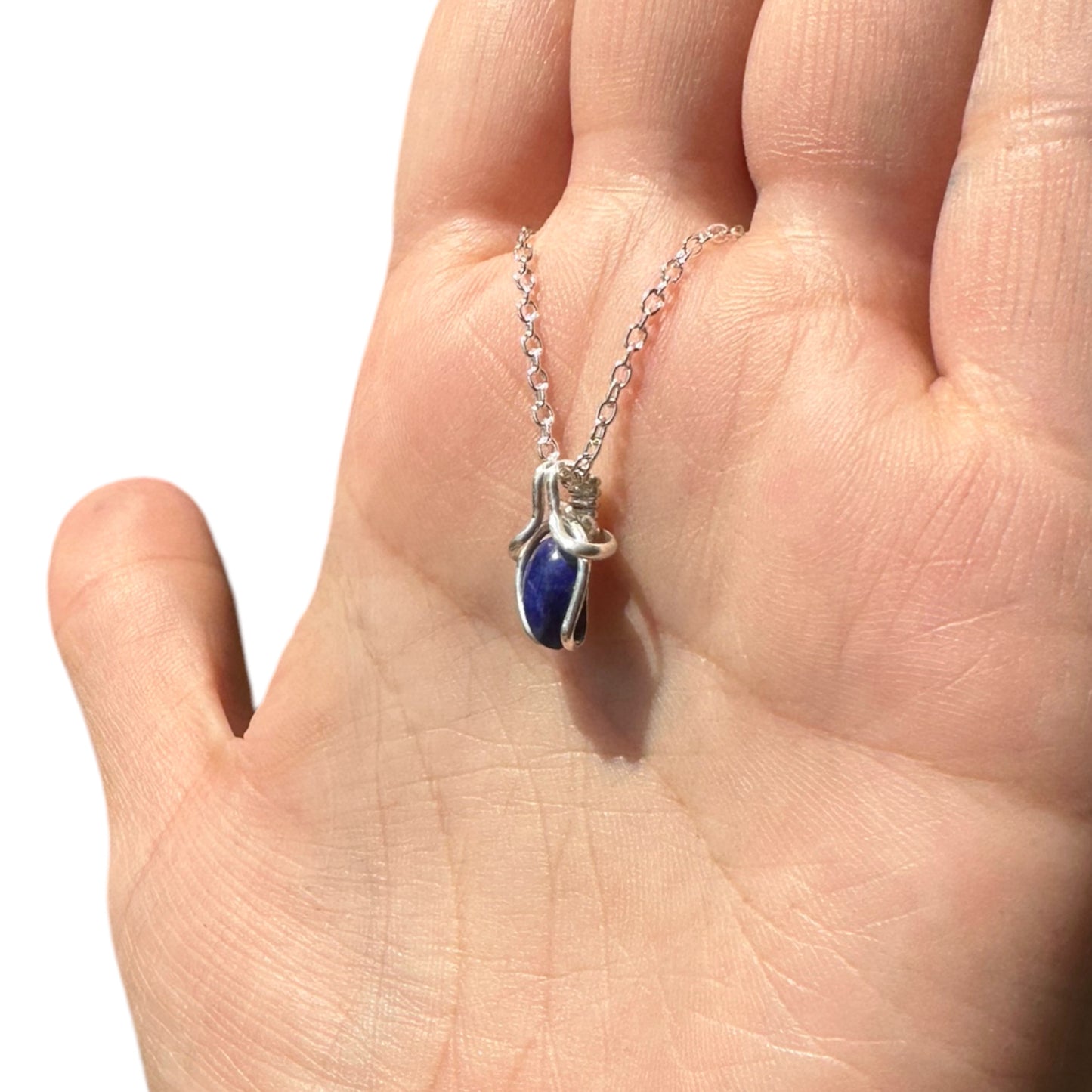 Sterling Silver | 14KT Gold Filled Mini Teardrop Lapis Lazuli Wishbone Wire Wrapped Pendant