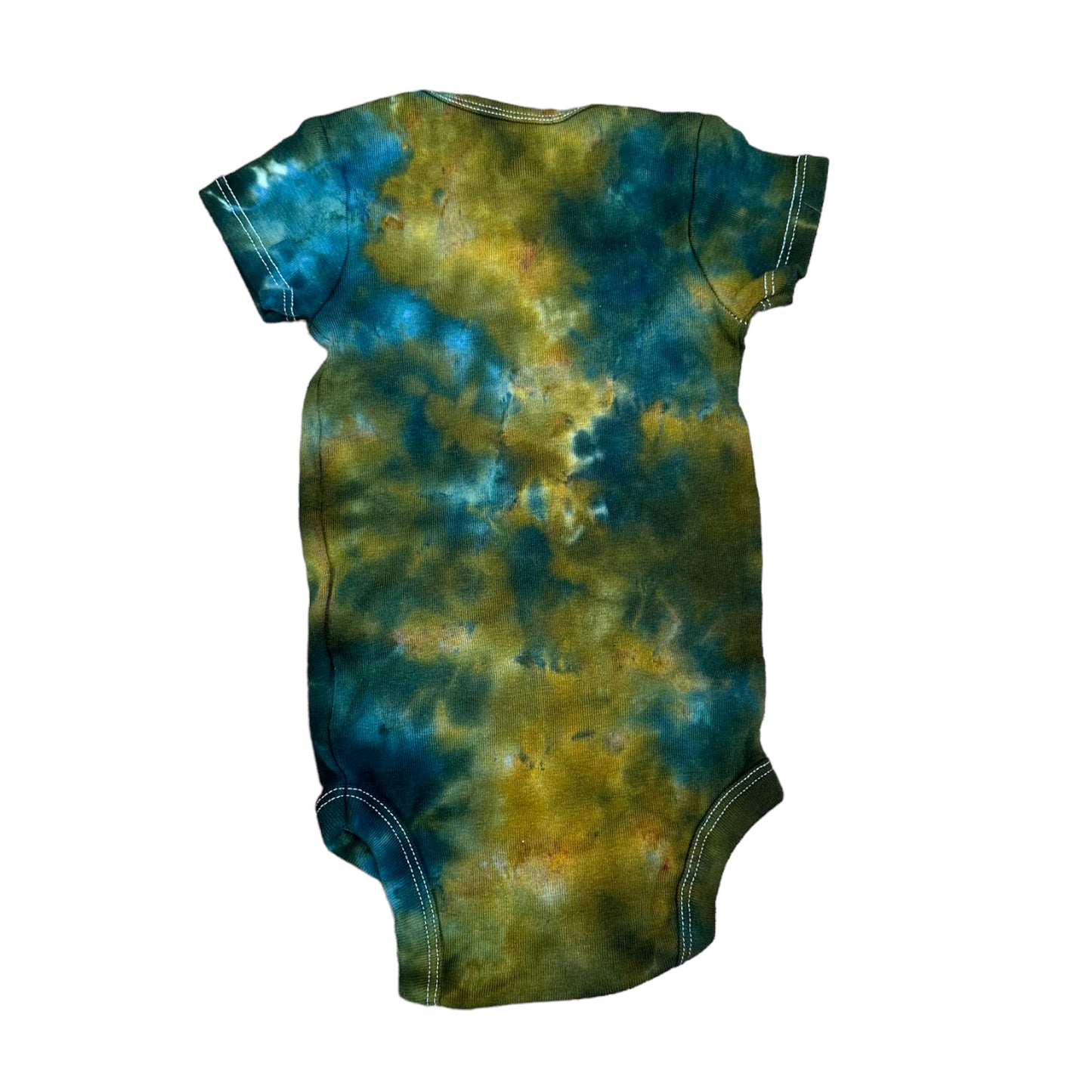 Infant 3-6 Months Teal and Moss Green Scrunch Ice Dye Tie Dye Onesie