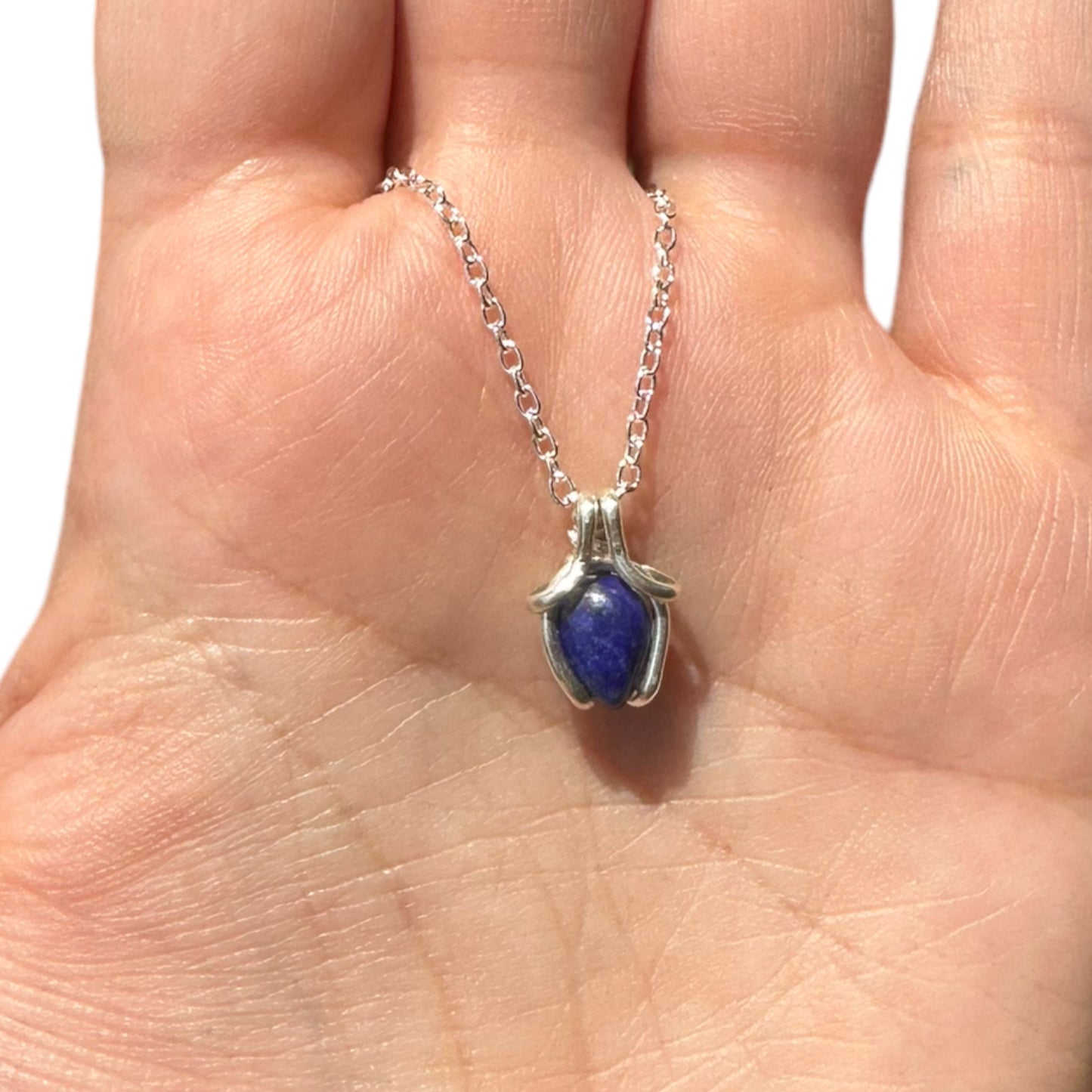 Sterling Silver | 14KT Gold Filled Mini Teardrop Lapis Lazuli Wishbone Wire Wrapped Pendant