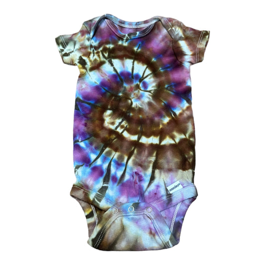 Infant 3-6 Months Purple Brown and Blue Spiral Ice Dye Tie Dye Onesie