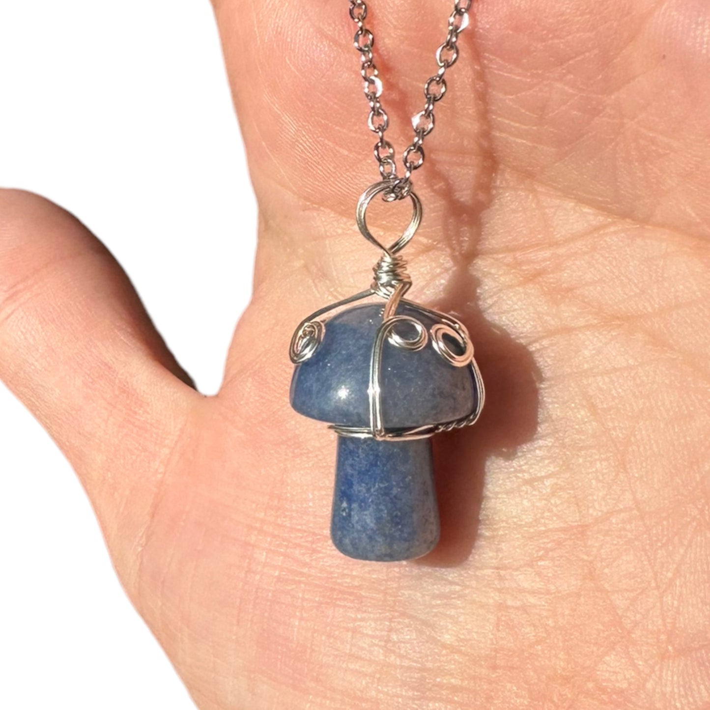 Sterling Silver | 14KT Gold Filled Blue Aventurine Wire Wrapped Mushroom Crystal Pendant