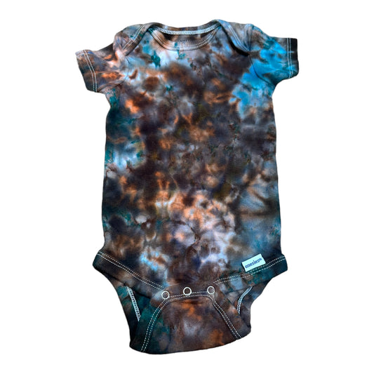 Infant 3-6 Months Brown Orange and Blue Scrunch Ice Dye Tie Dye Onesie