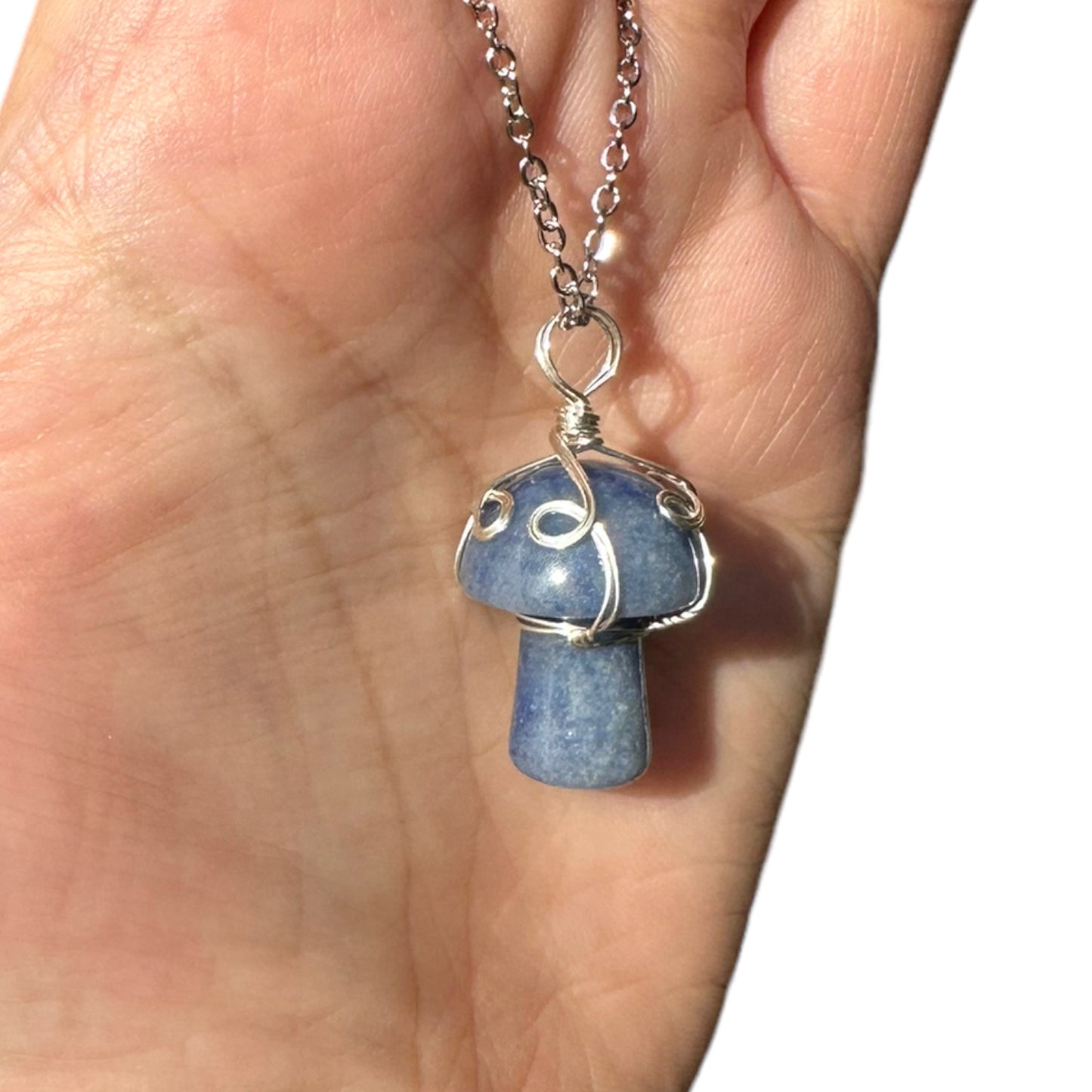 Sterling Silver | 14KT Gold Filled Blue Aventurine Wire Wrapped Mushroom Crystal Pendant