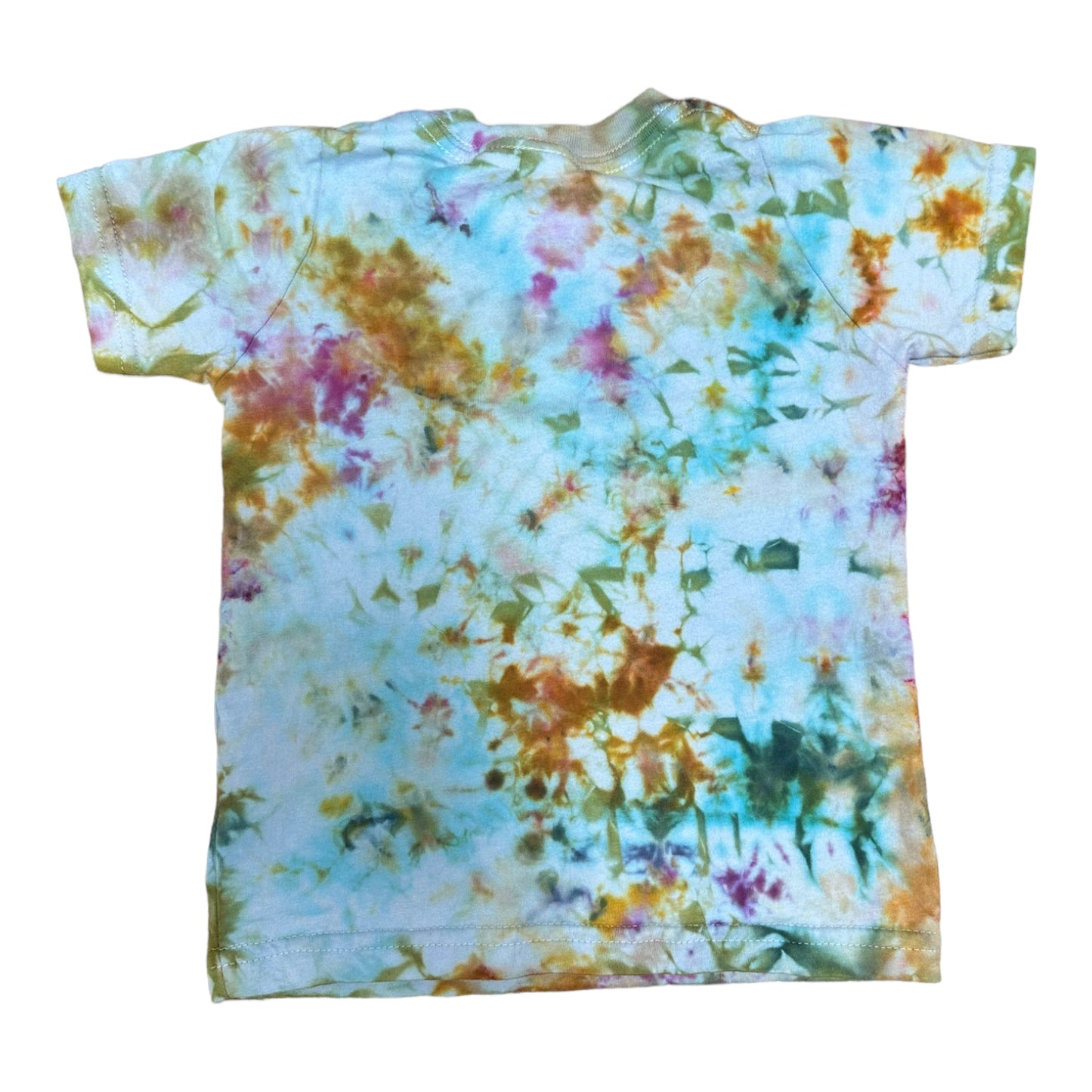 Toddler 2T Baby Blue Golden Yellow Blue and Green Scrunch Ice Dye Tie Dye Shirt