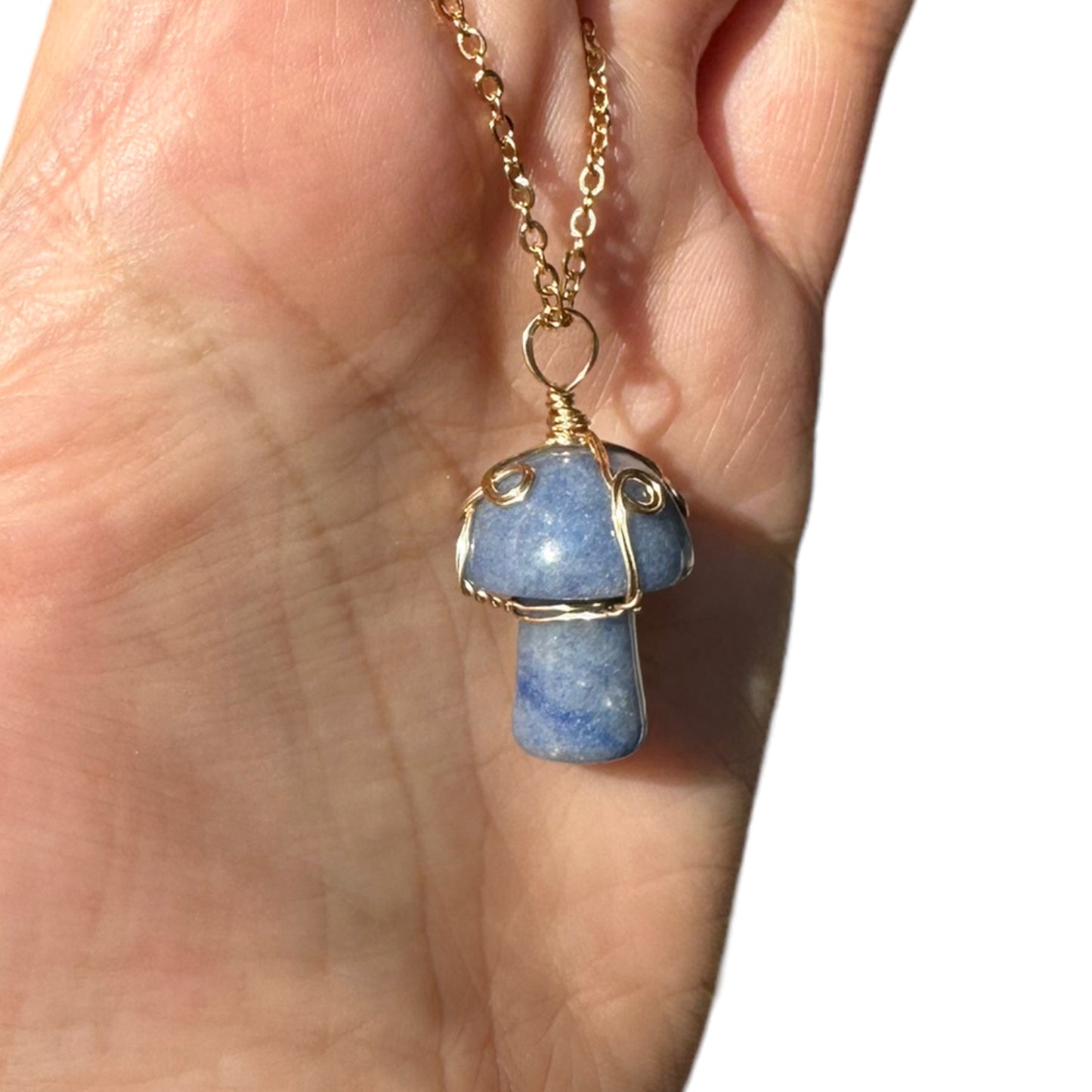 Sterling Silver | 14KT Gold Filled Blue Aventurine Wire Wrapped Mushroom Crystal Pendant