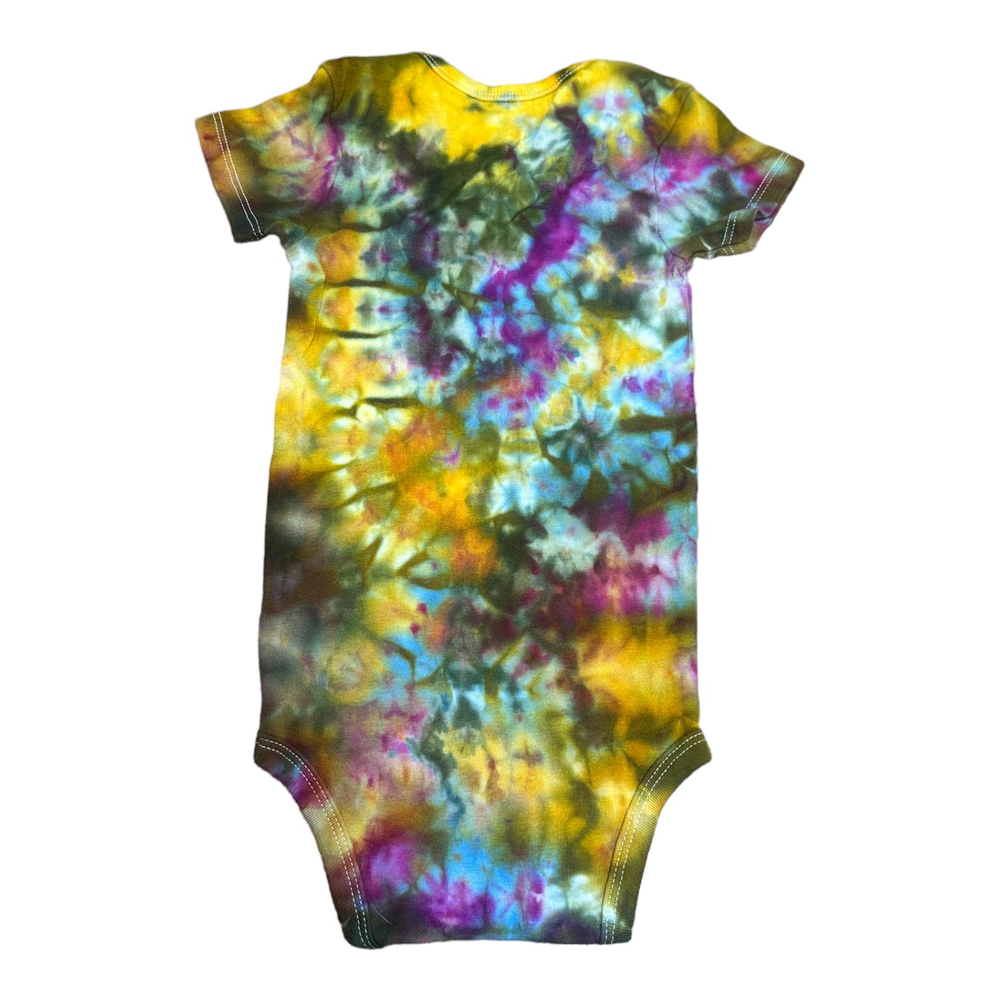 Infant 18 Months Moss Green Purple and Blue Scrunch Ice Dye Tie Dye Onesie**