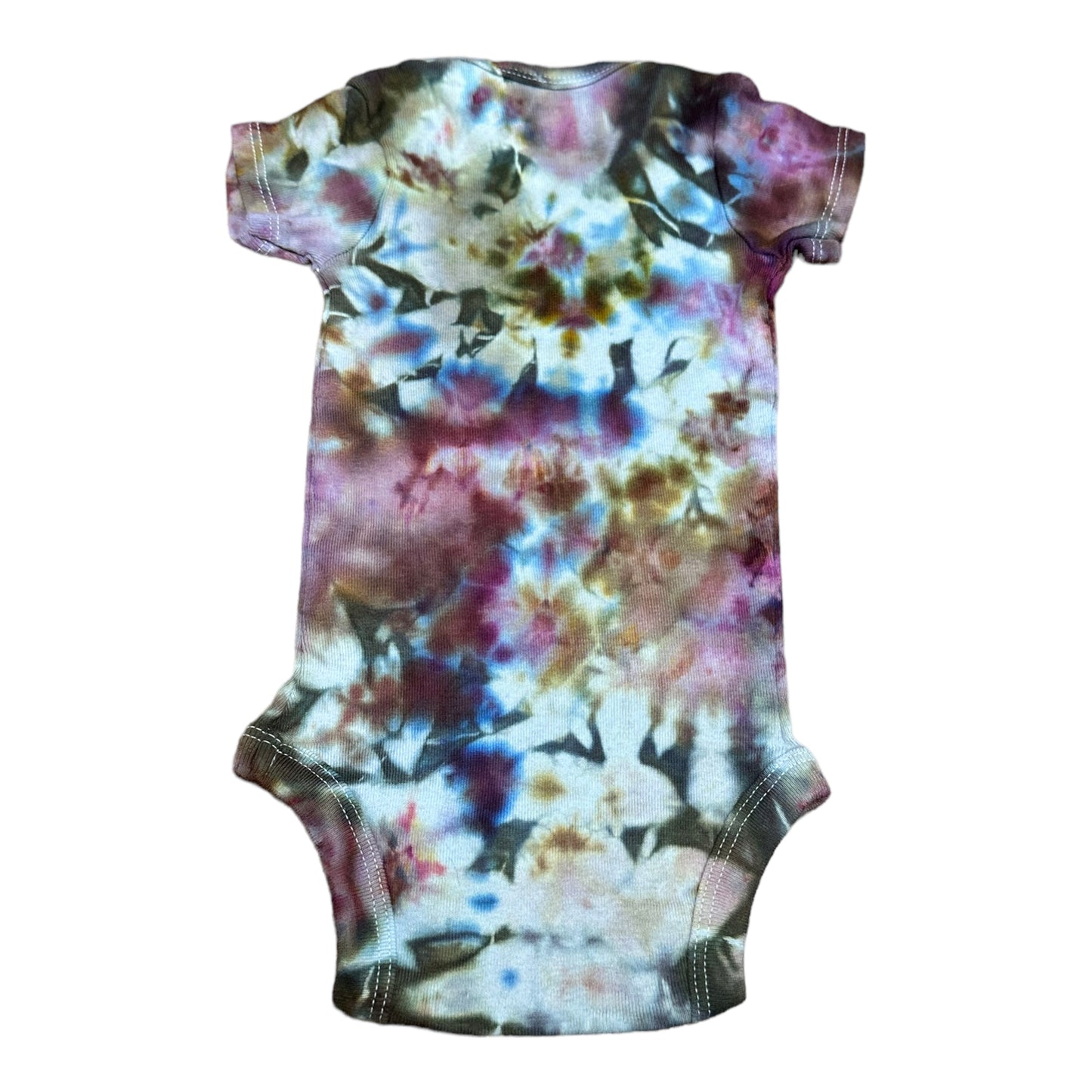 Infant 0-3 Months Blue Purple and Brown Scrunch Ice Dye Tie Dye Onesie