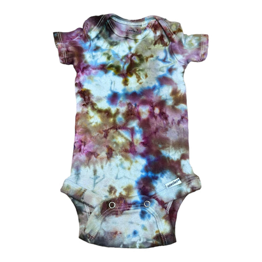 Infant 0-3 Months Blue Purple and Brown Scrunch Ice Dye Tie Dye Onesie