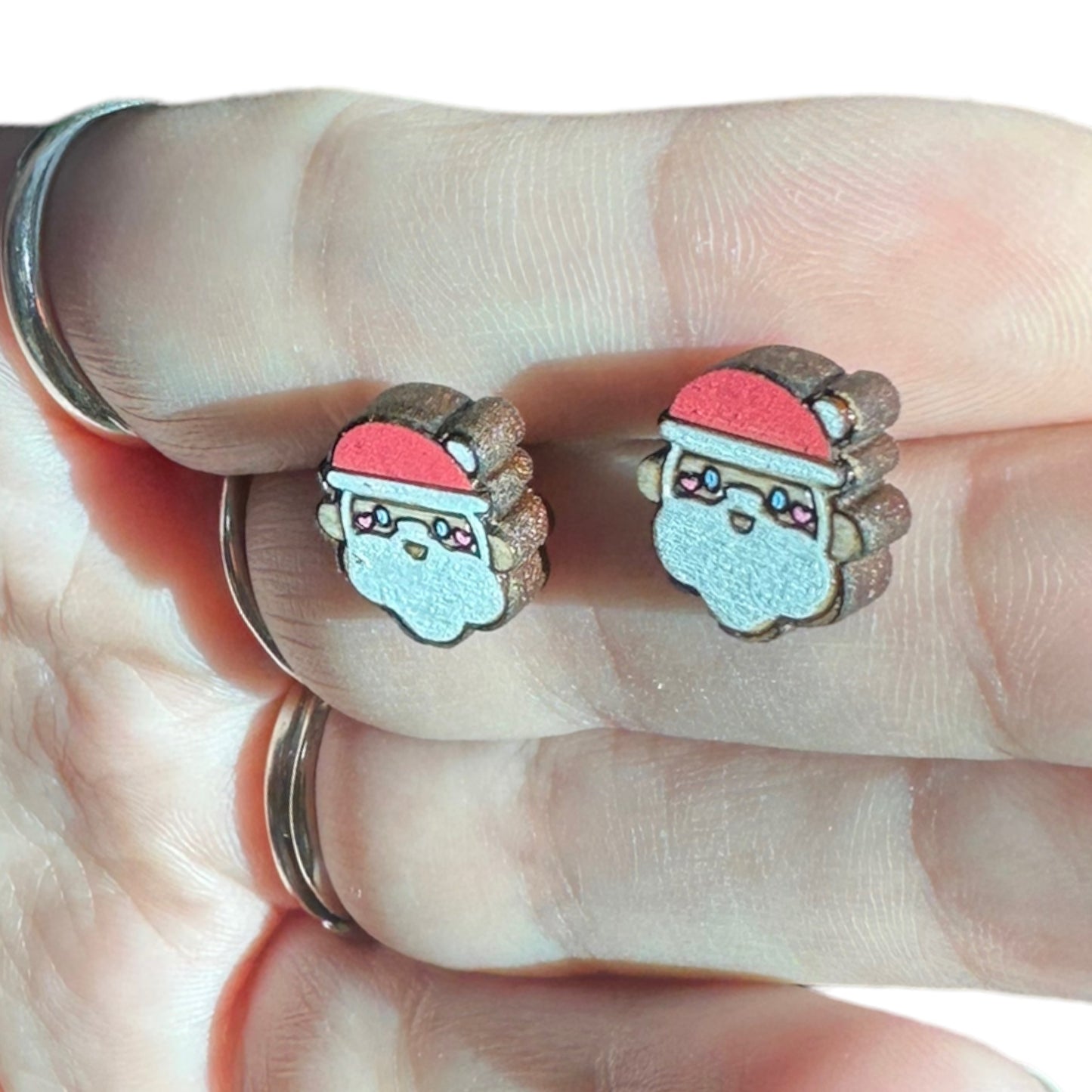 Hypoallergenic Christmas Santa Claus Laser Engraved Wooden Earrings