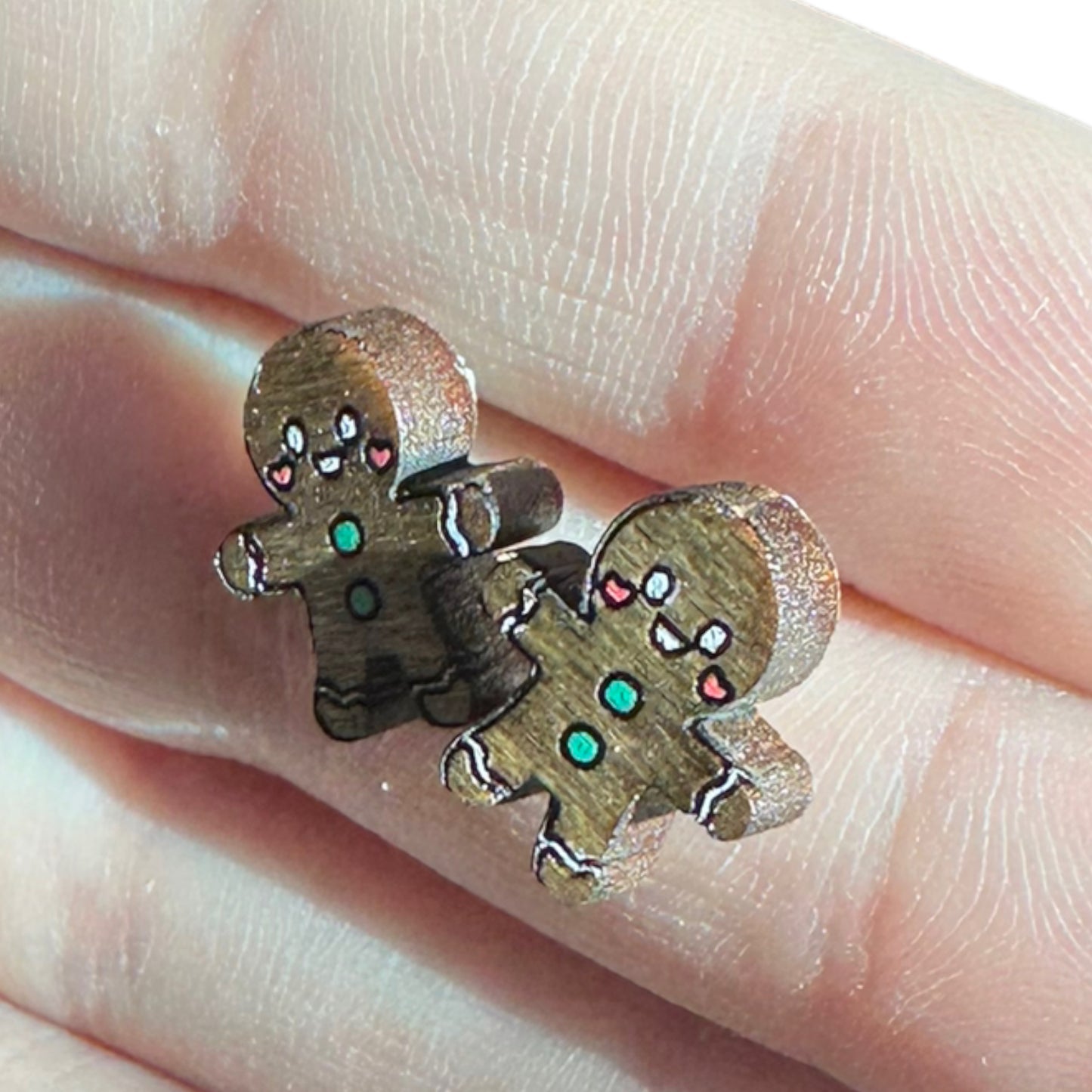 Hypoallergenic Christmas Gingerbread Man Laser Engraved Wood Earrings