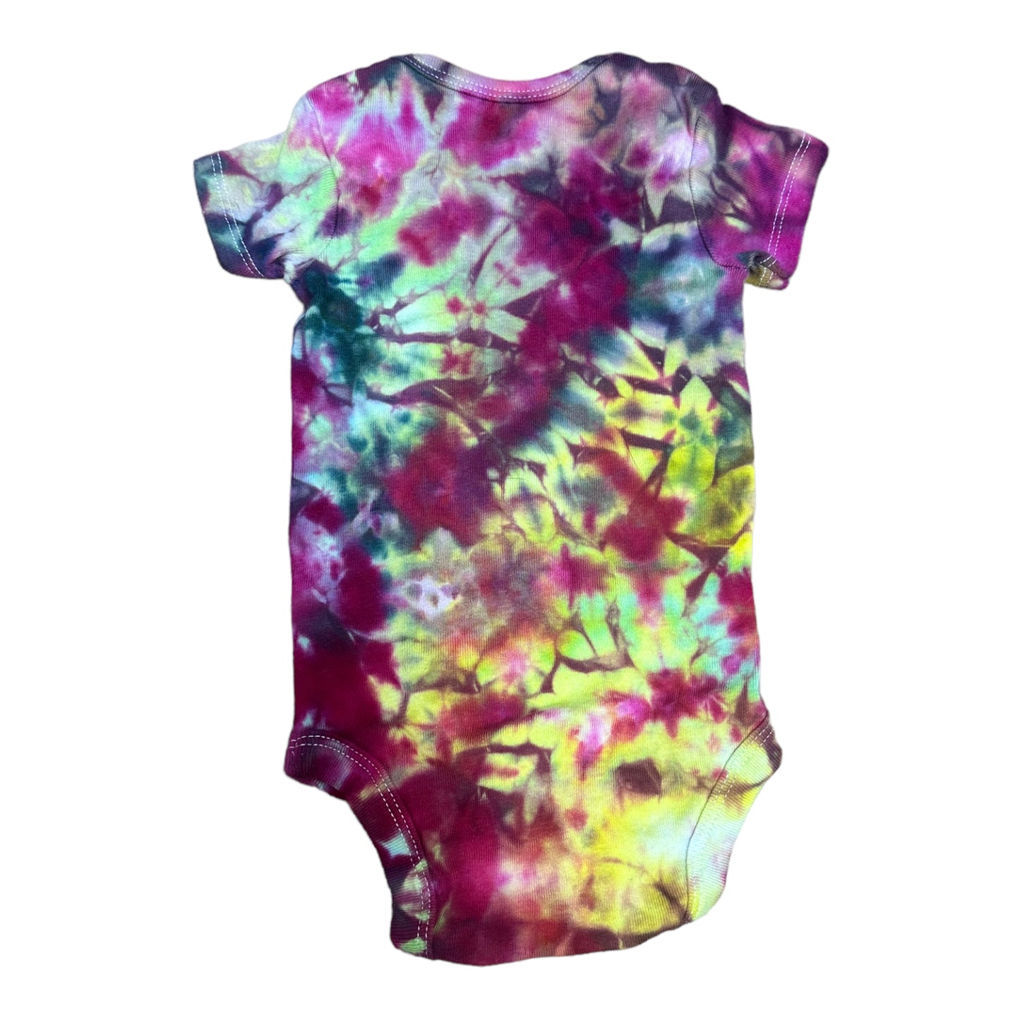 Infant 0-3 Months Fuchsia Blue and Yellow Scrunch Ice Dye Tie Dye Onesie