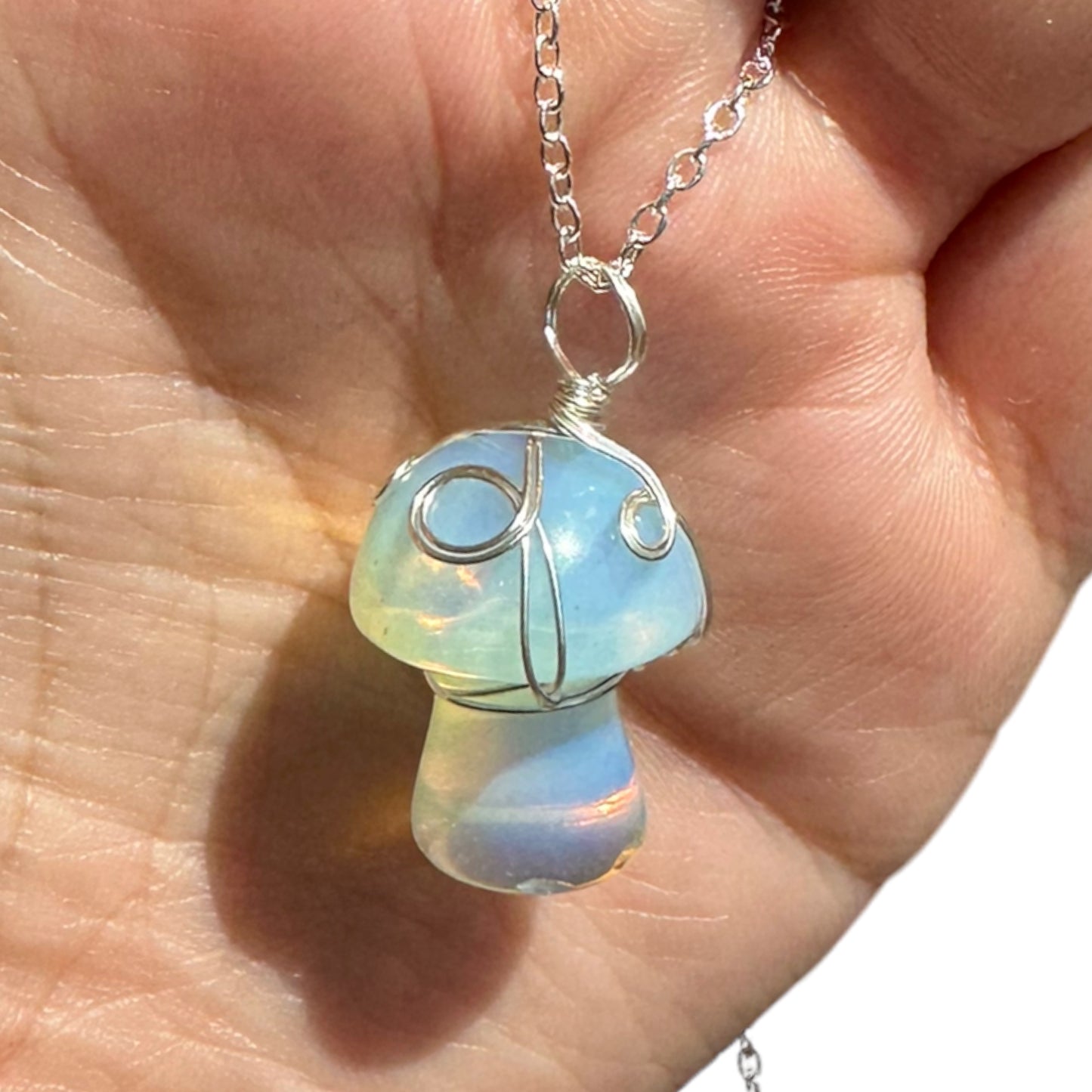Sterling Silver | 14KT Gold Filled Wire Wrapped Opalite Crystal Mushroom Pendant