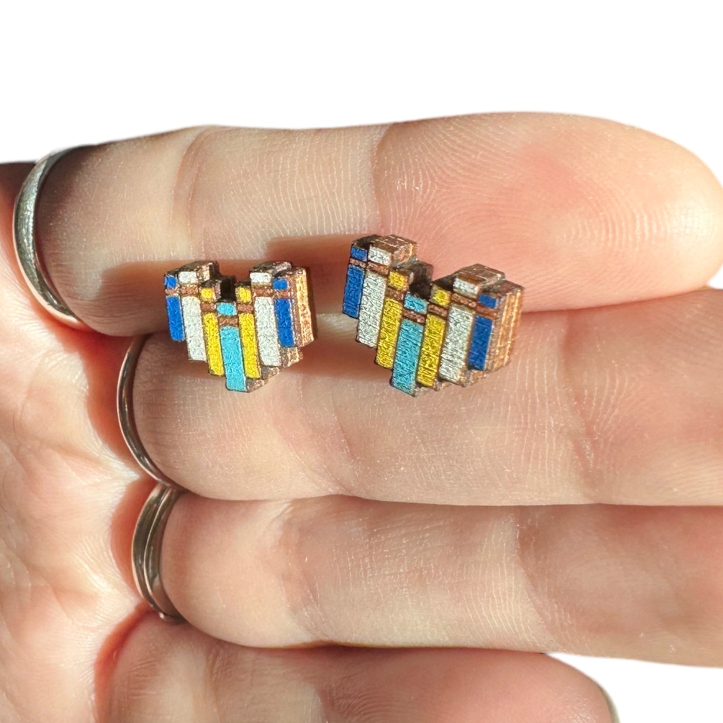 Hypoallergenic Hand Painted Books Laser Engraved Wood Stud Earrings