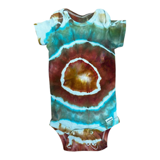 Infant 3-6 Months Green Brown Yellow and Green Geode Ice Dye Tie Dye Onesie