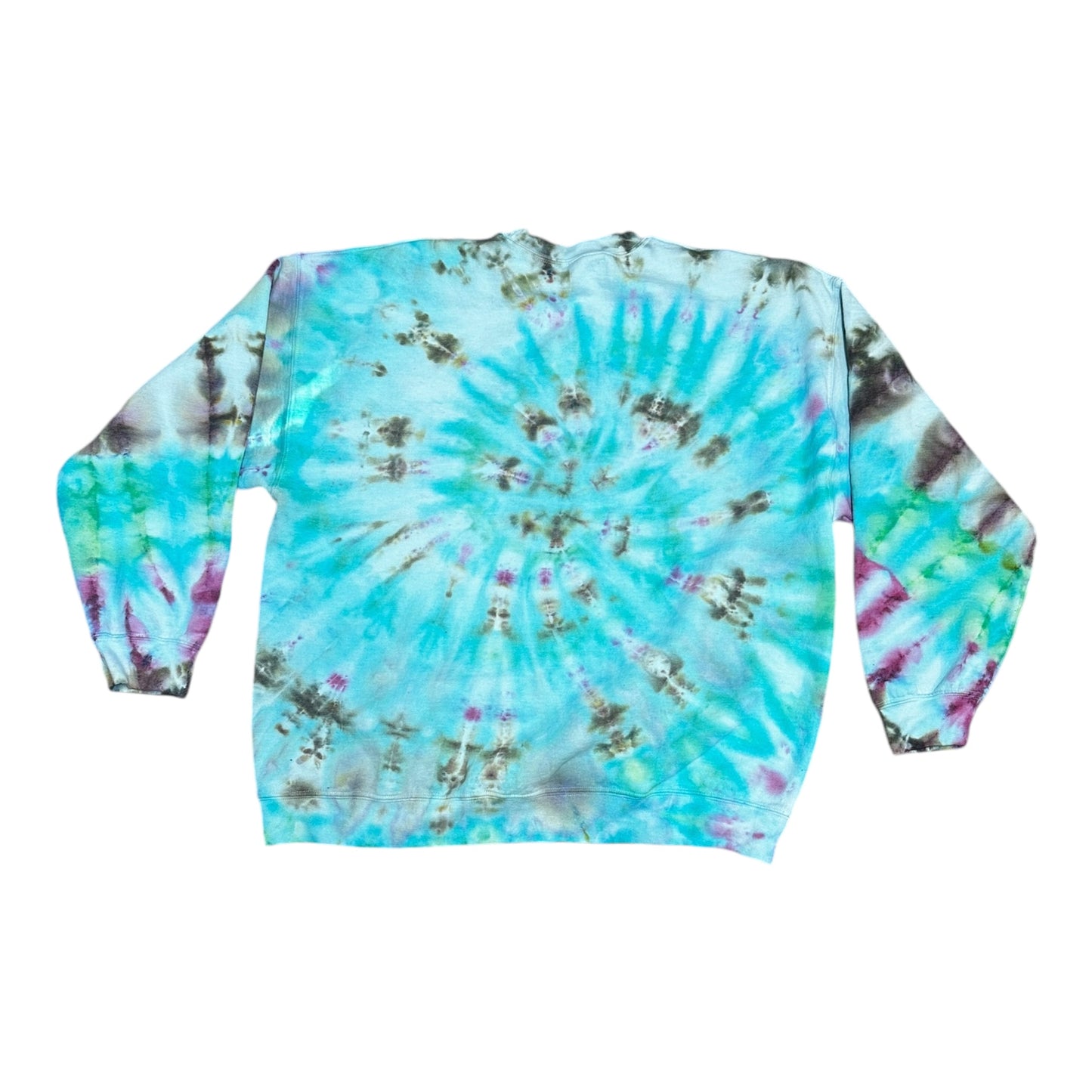 Adult 2XL Brown Green Blue and Purple Spiral Ice Tie Dye Crewneck Sweater