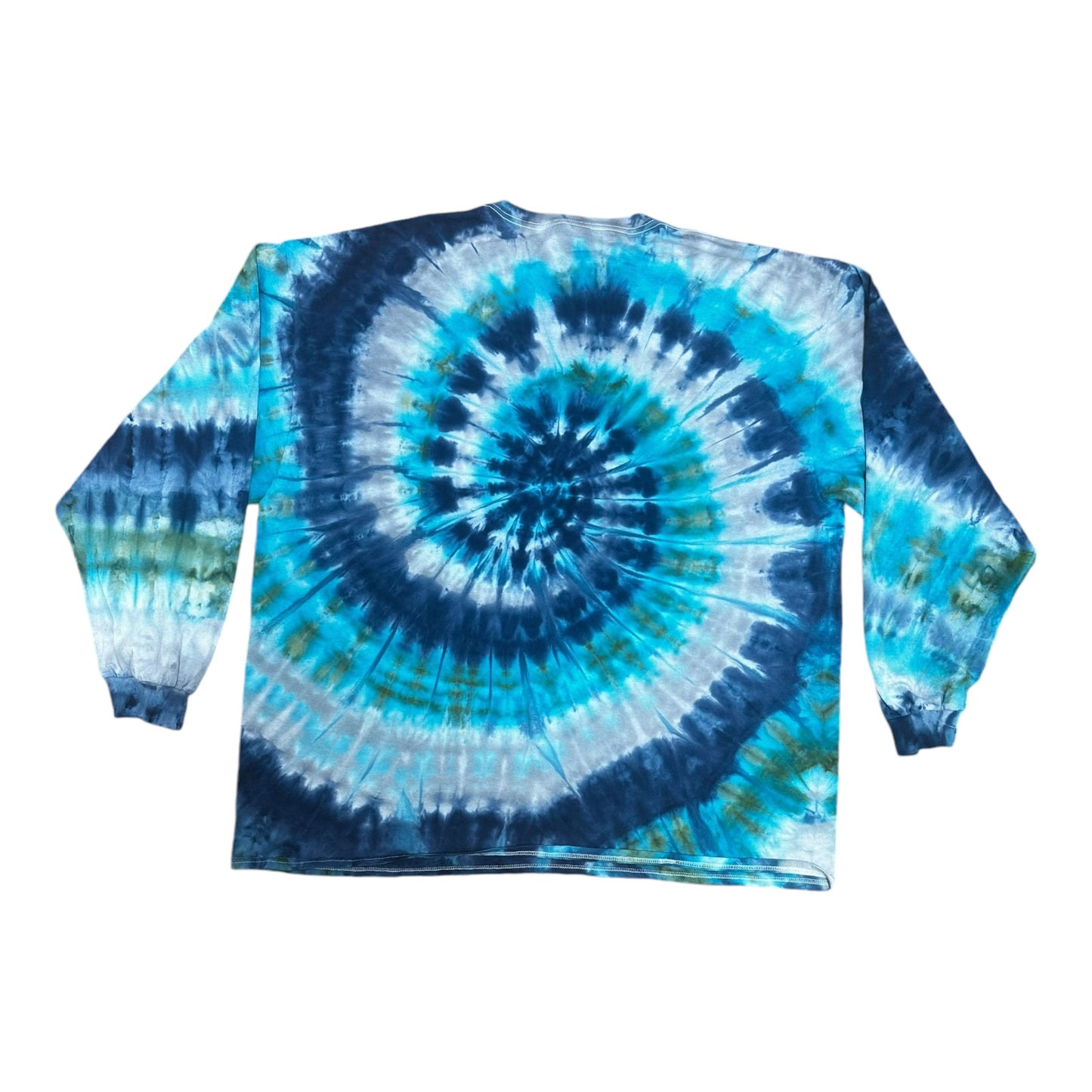 Adult 3XL Blue and Gray Spiral Ice Dye Tie Dye Long Sleeve T-Shirt