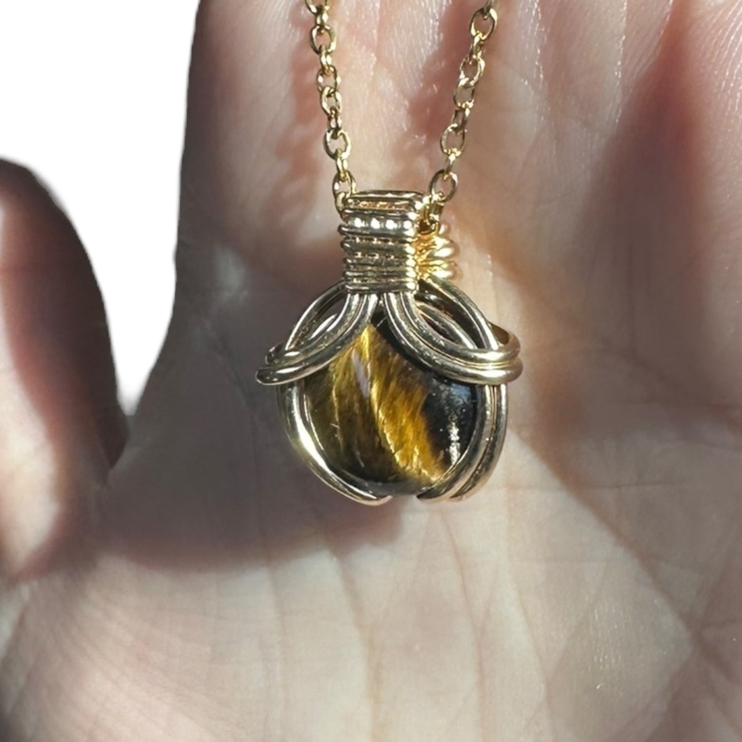 Sterling Silver | 14KT Gold Filled Mini Teardrop Tiger's Eye Wire Wrapped Wishbone 2.0 Pendant