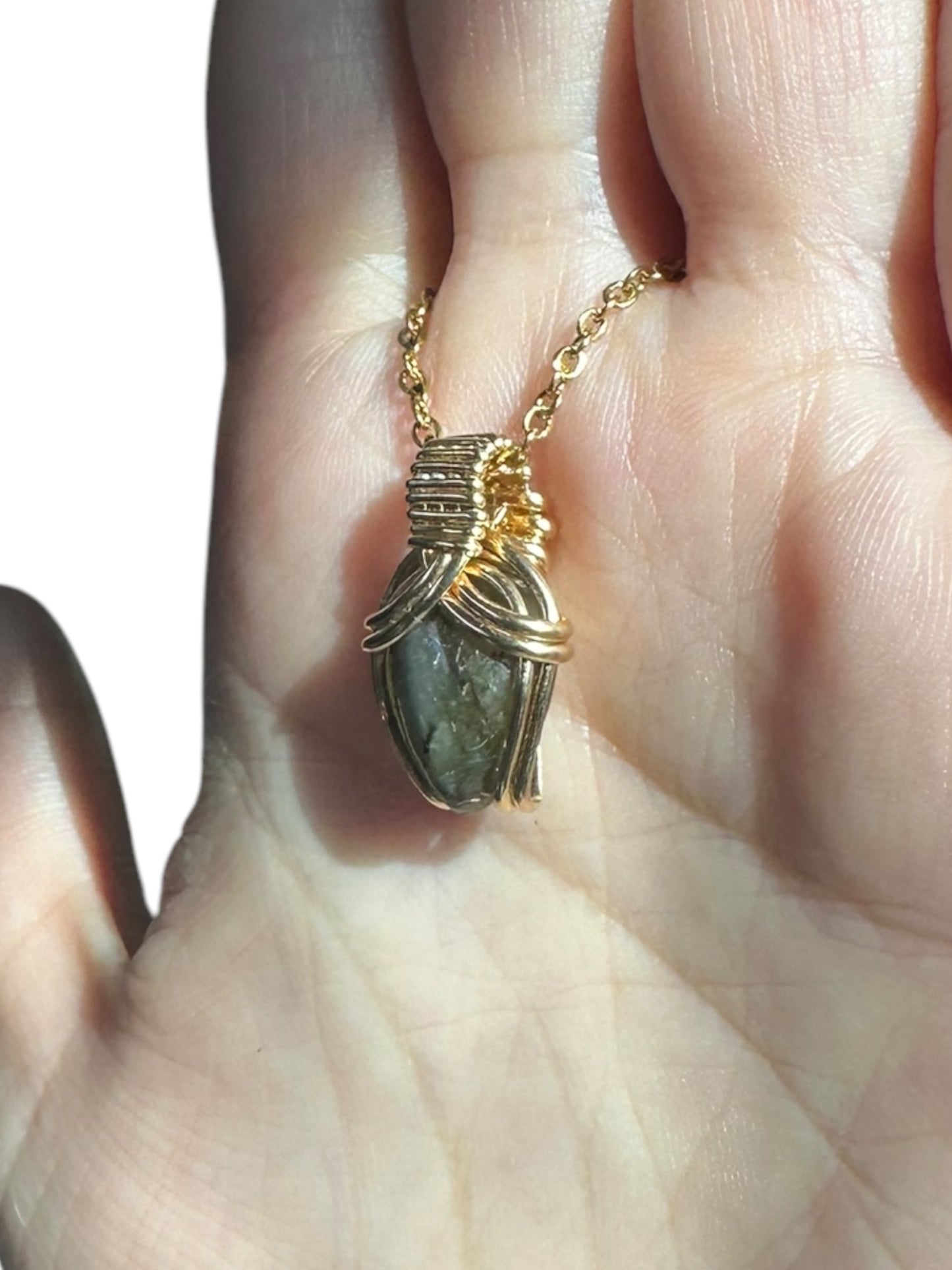 Sterling Silver | 14KT Gold Filled Mini Teardrop Labradorite Wire Wrapped Wishbone 2.0 Pendant