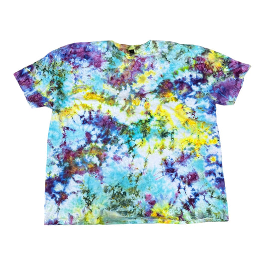 Adult 4XL Purple Aqua Blue and Yellow Scrunch Ice Dye Tie Dye Shirt