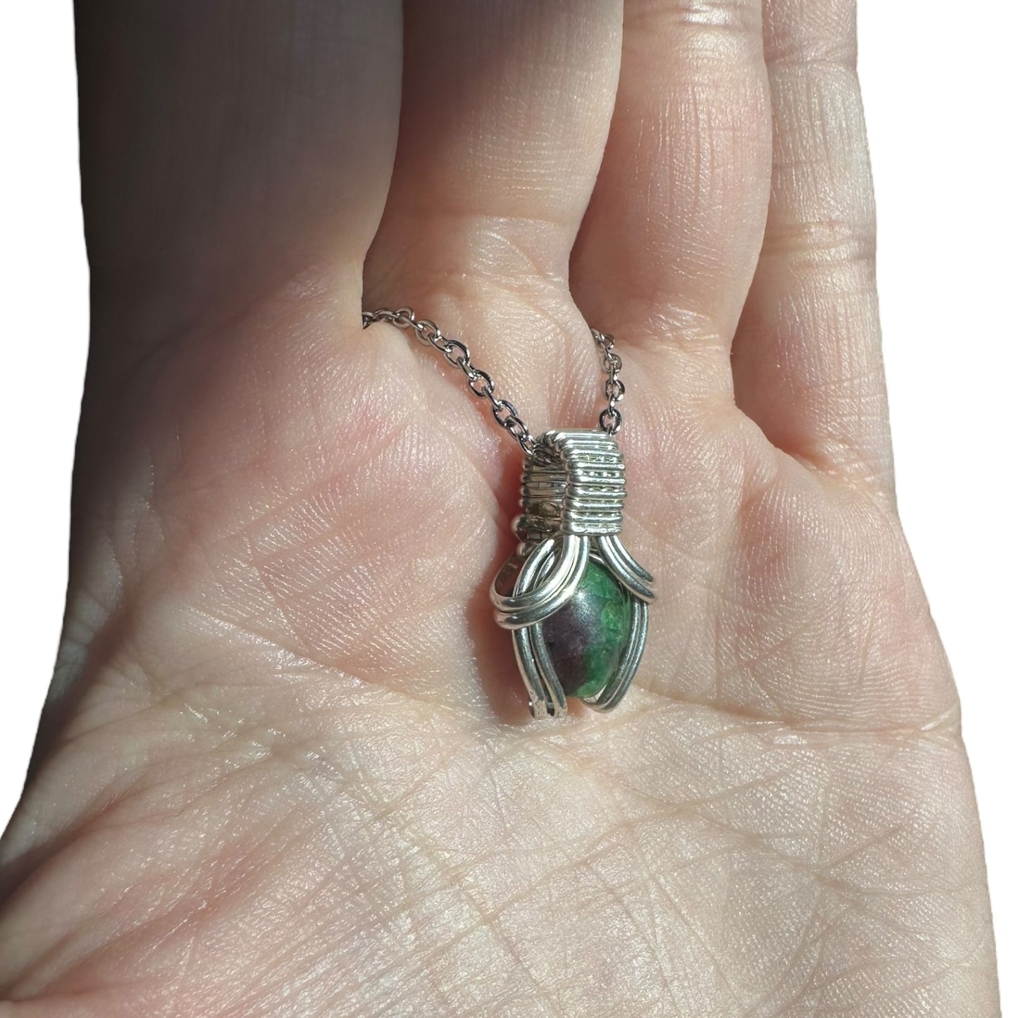 Sterling Silver | 14KT Gold Filled Mini Teardrop Ruby Zoisite Wire Wrapped Wishbone 2.0 Pendant