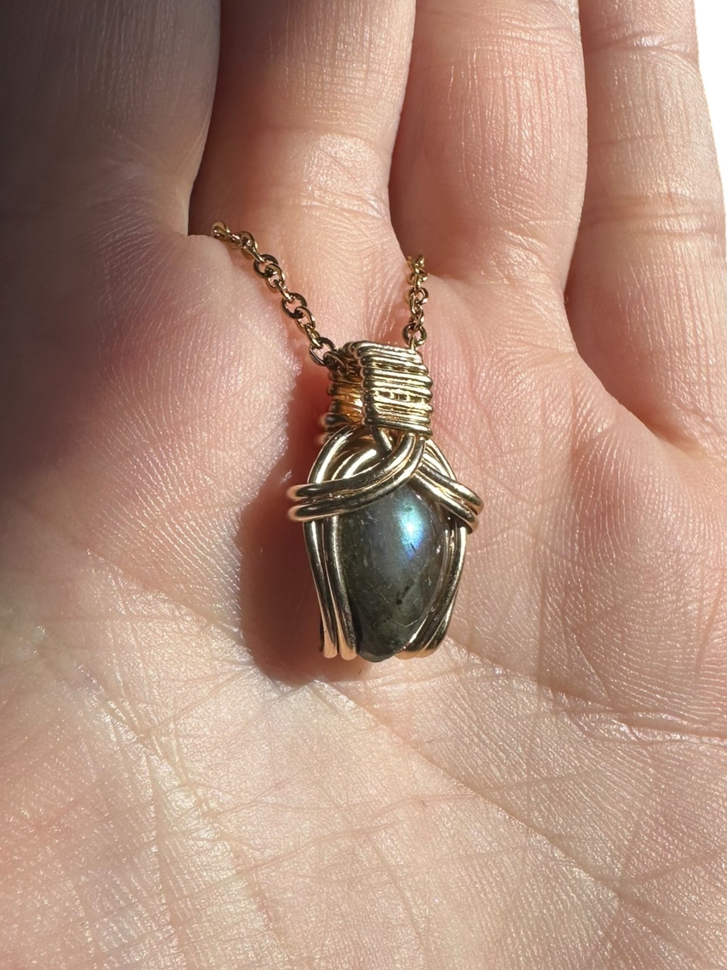 Sterling Silver | 14KT Gold Filled Mini Teardrop Labradorite Wire Wrapped Wishbone 2.0 Pendant
