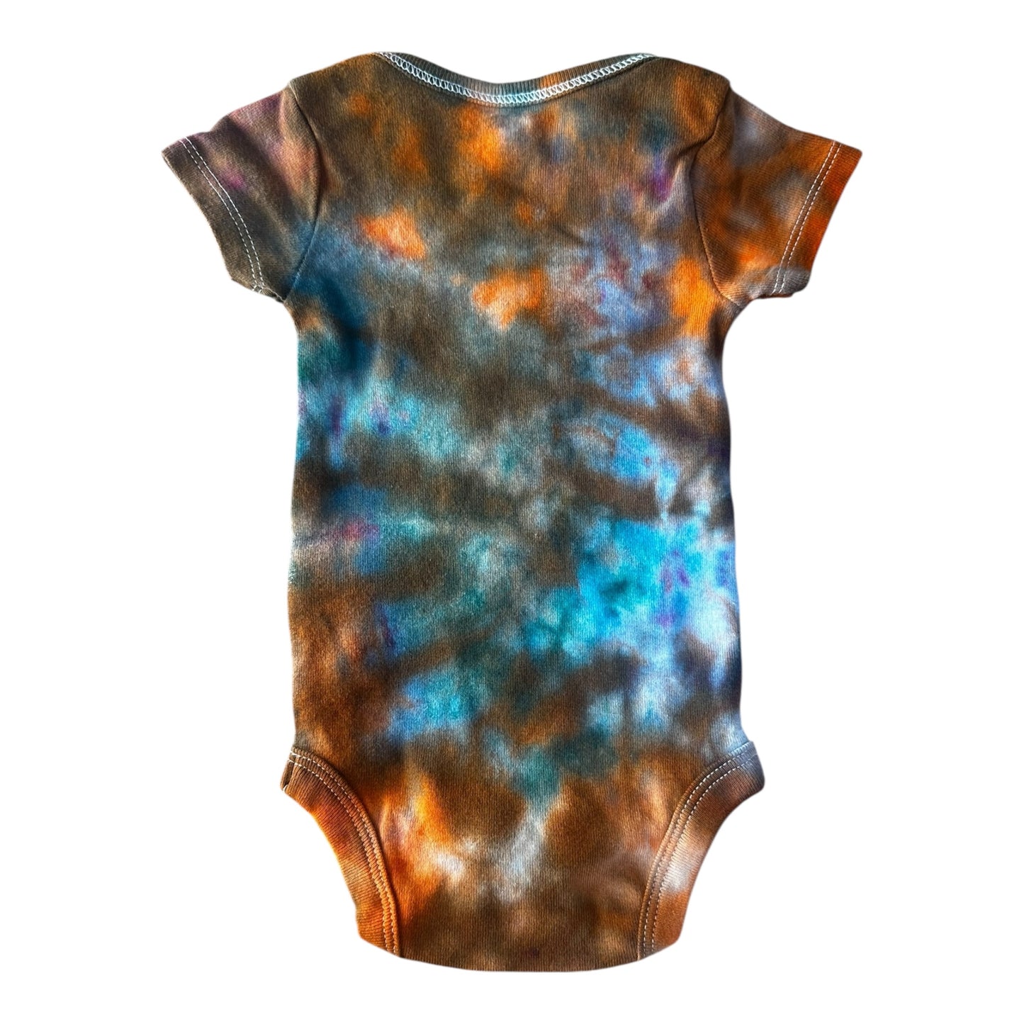 Infant 0-3 Months Blue Brown and Orange Scrunch Ice Dye Tie Dye Onesie