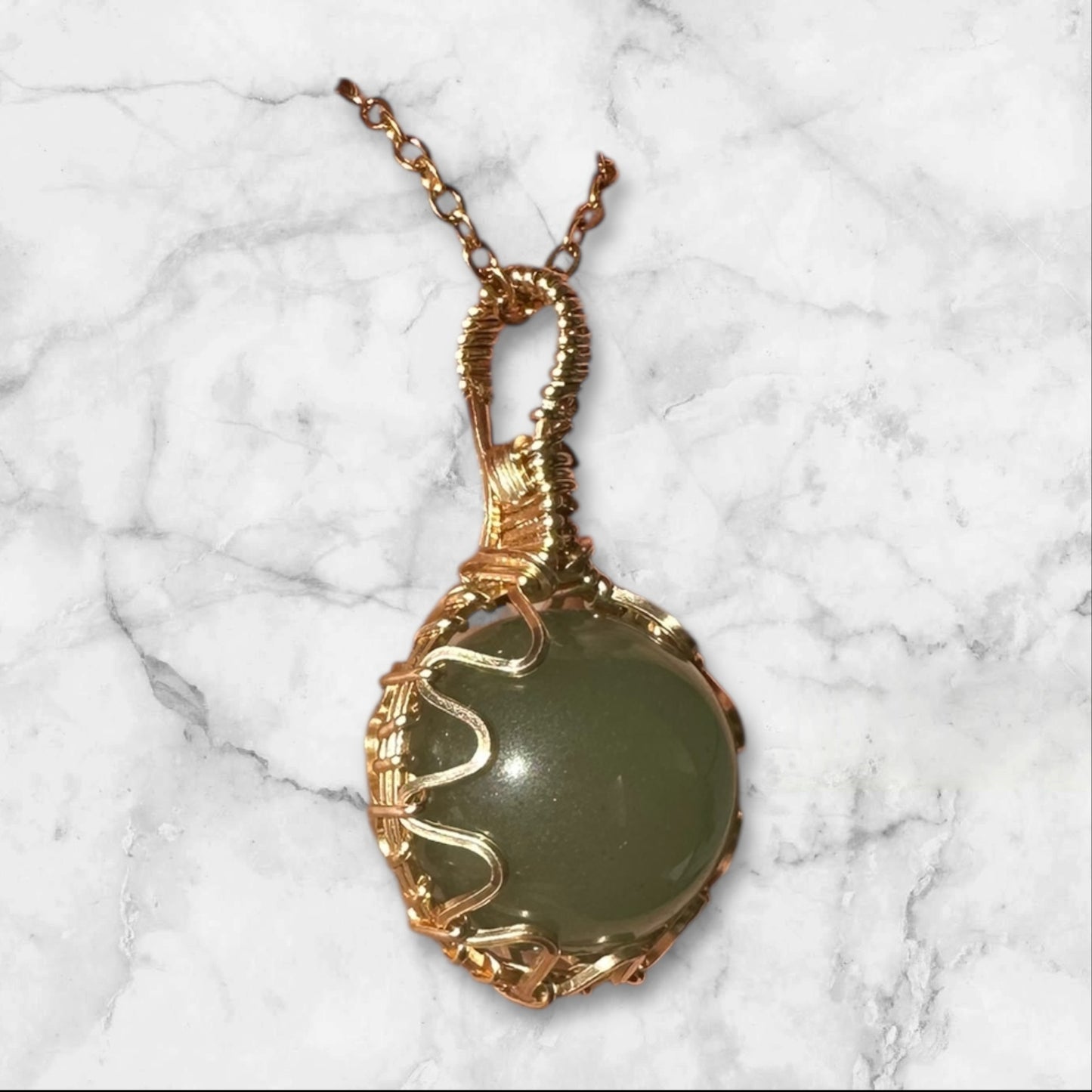 Sterling Silver | 14KT Gold Filled Wire Wrapped Green Aventurine Crystal Fidget Bezel Pendant