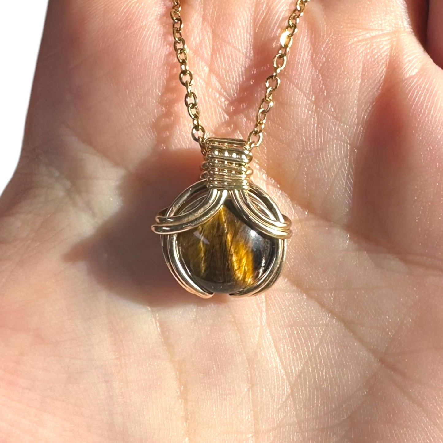 Sterling Silver | 14KT Gold Filled Mini Teardrop Tiger's Eye Wire Wrapped Wishbone 2.0 Pendant