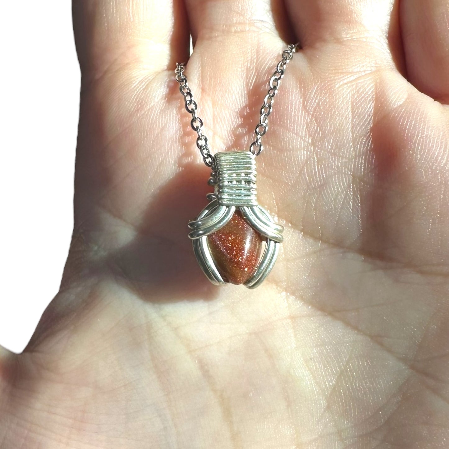 Sterling Silver | 14KT Gold Filled Mini Teardrop Goldstone Wire Wrapped Wishbone 2.0 Pendant