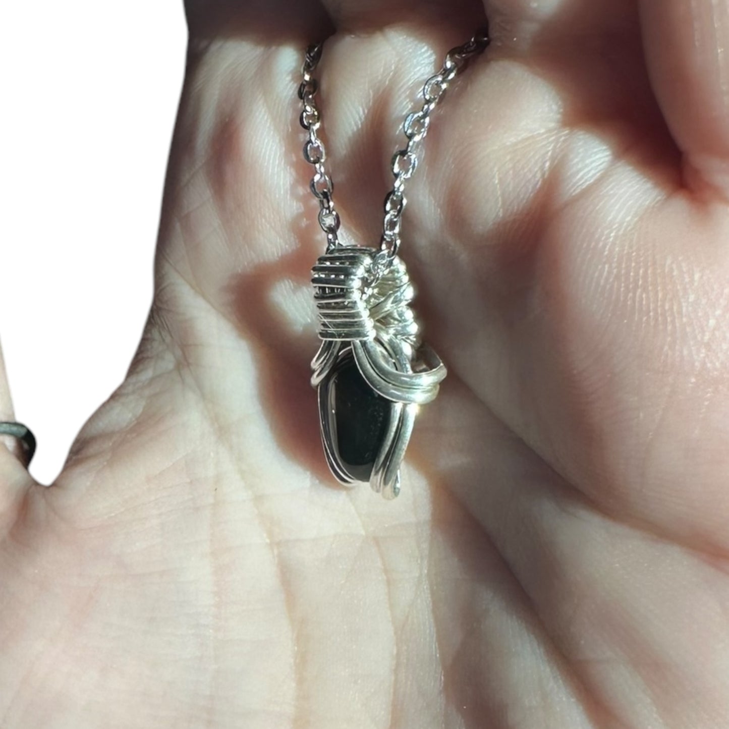 Sterling Silver | 14KT Gold Filled Mini Teardrop Onyx Wire Wrapped Wishbone 2.0 Pendant