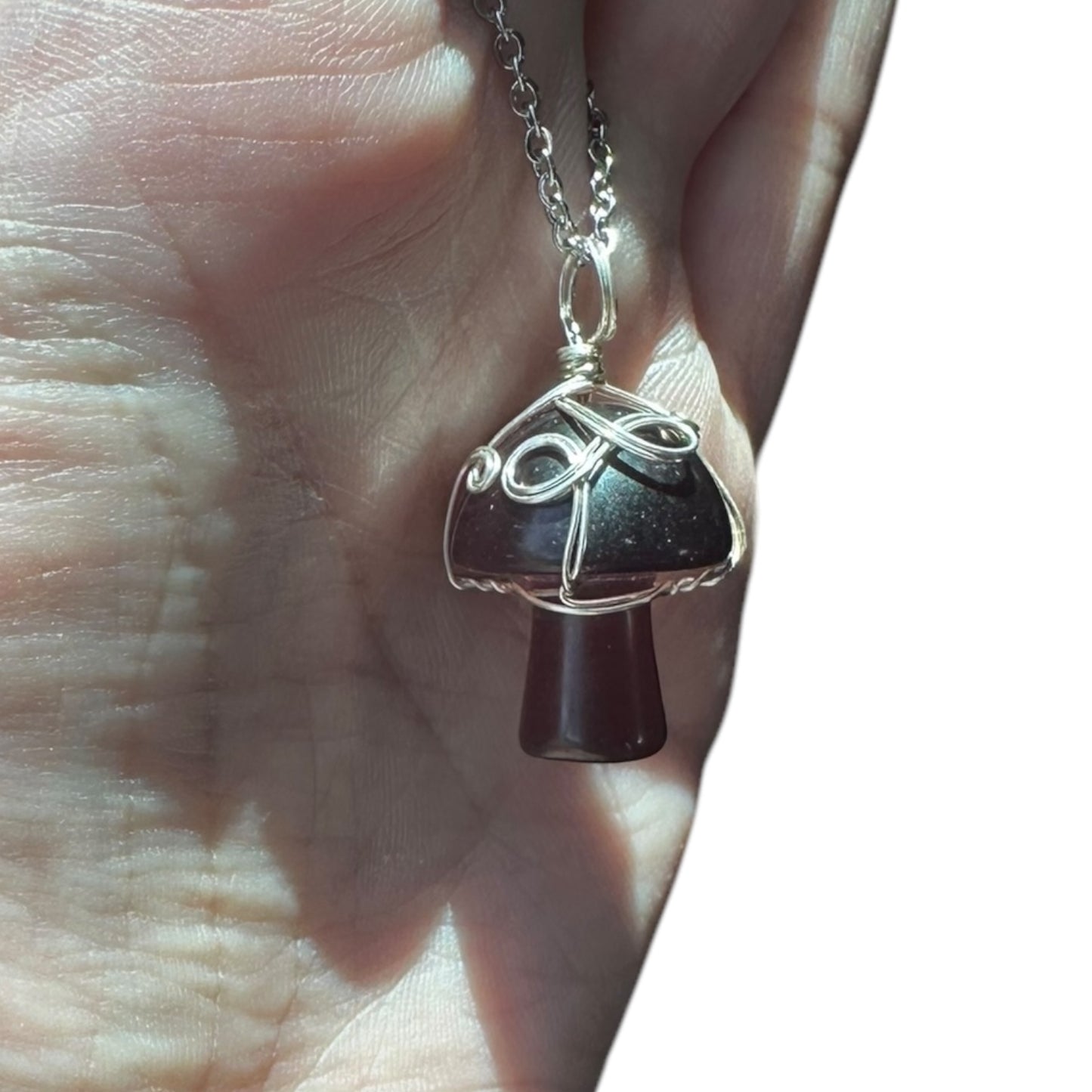 Sterling Silver | 14KT Gold Filled Wire Wrapped Purple Cat Eye Mushroom Crystal Pendant