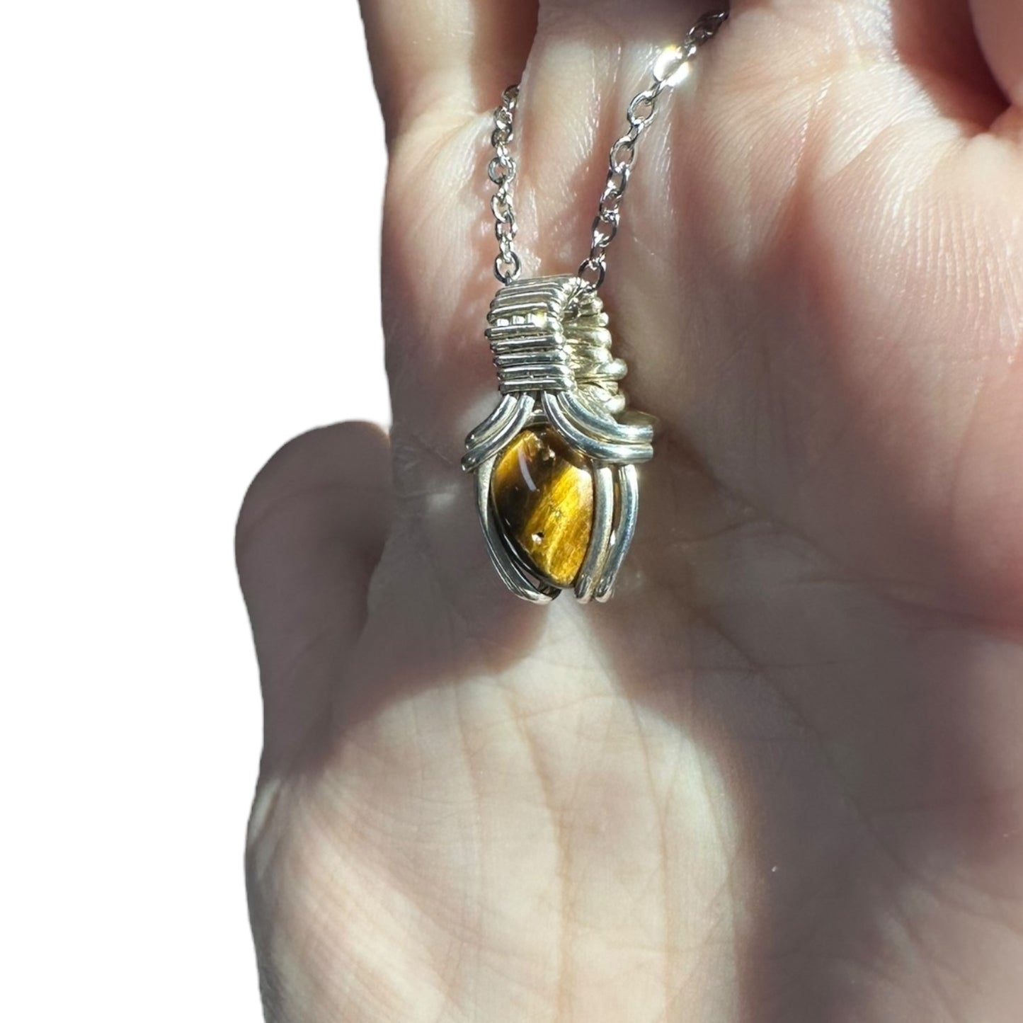 Sterling Silver | 14KT Gold Filled Mini Teardrop Tiger's Eye Wire Wrapped Wishbone 2.0 Pendant