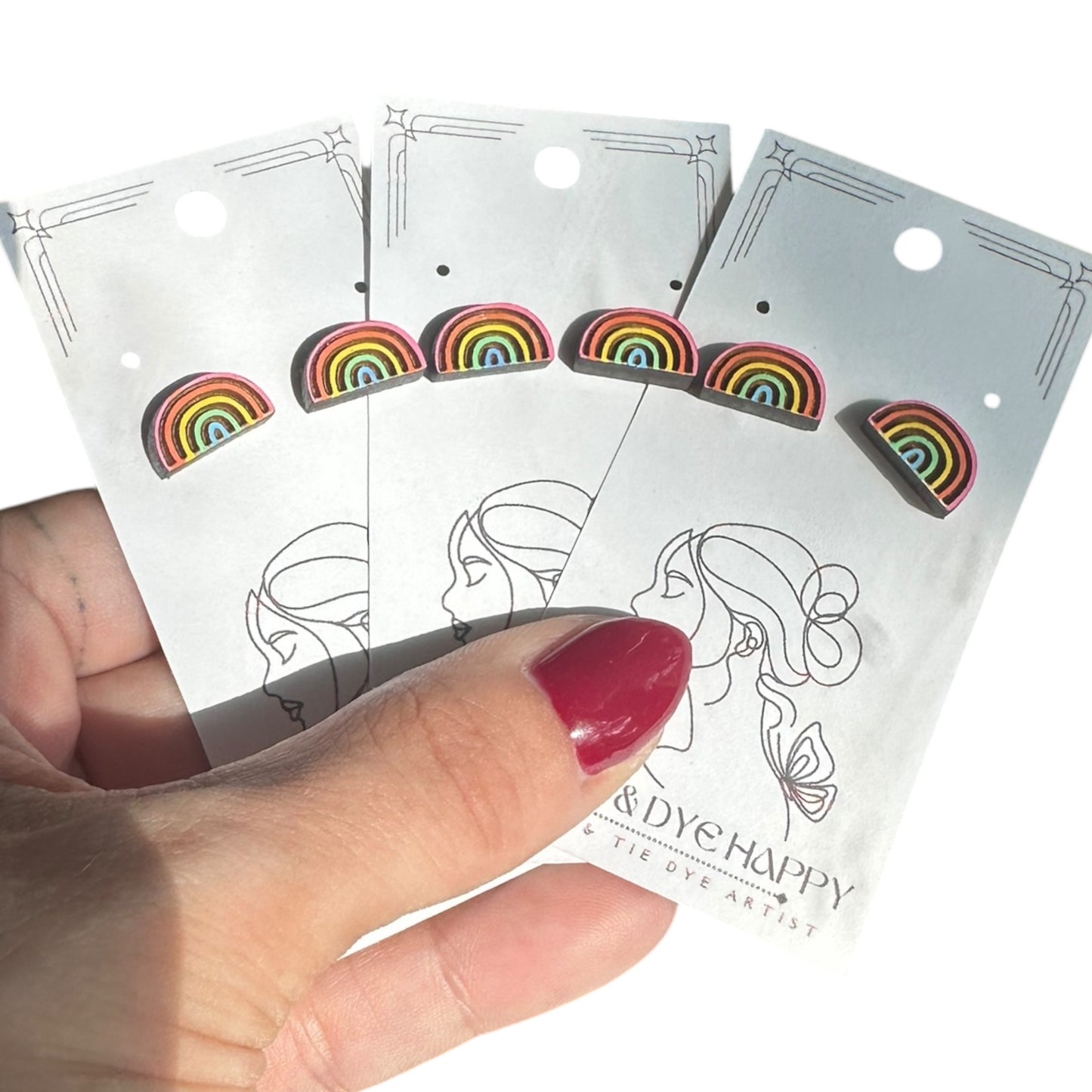 Hypoallergenic Hand Painted Rainbow Laser Engraved Wood Earrings
