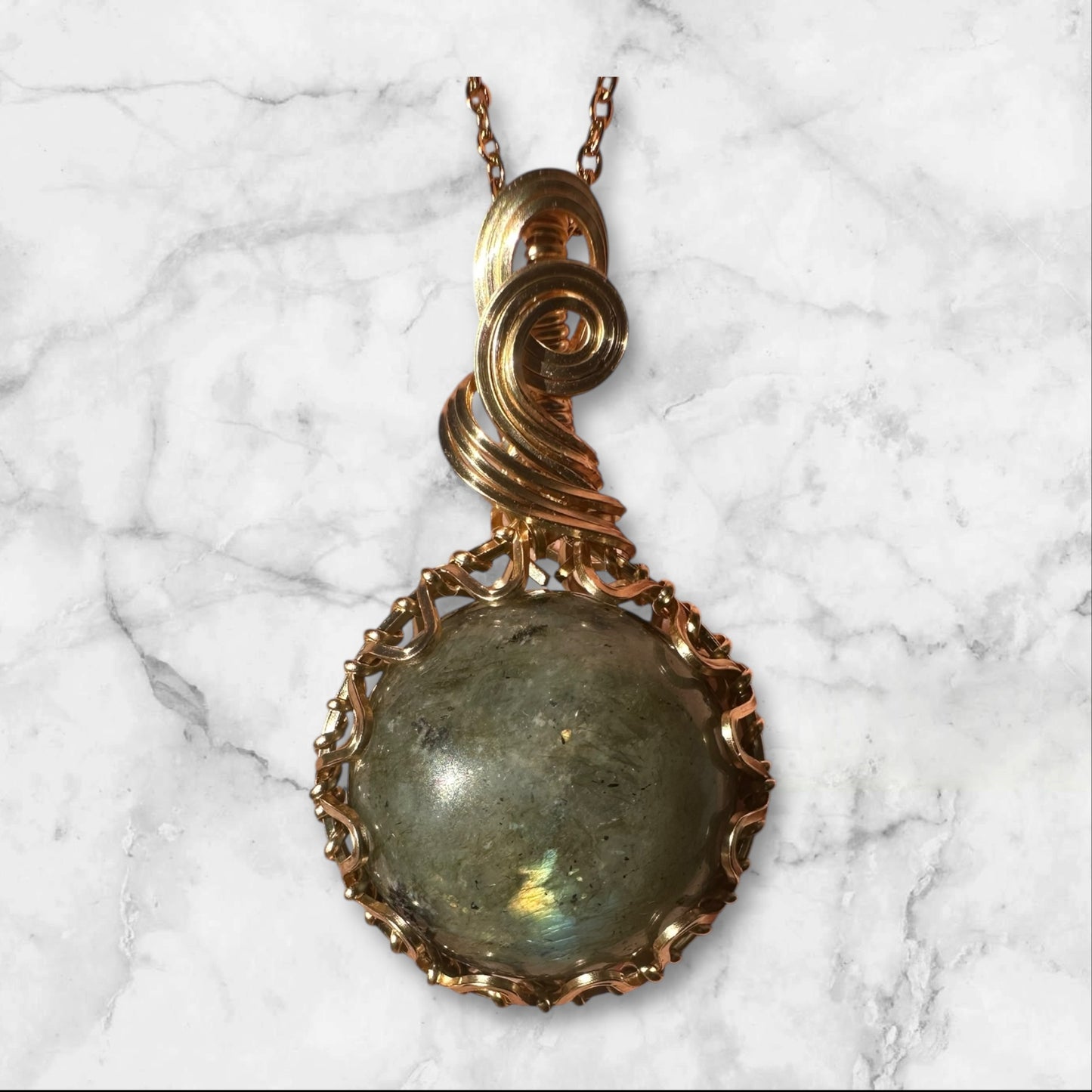 Sterling Silver | 14KT Gold Filled Wire Wrapped Labradorite Crystal Fidget Bezel Pendant