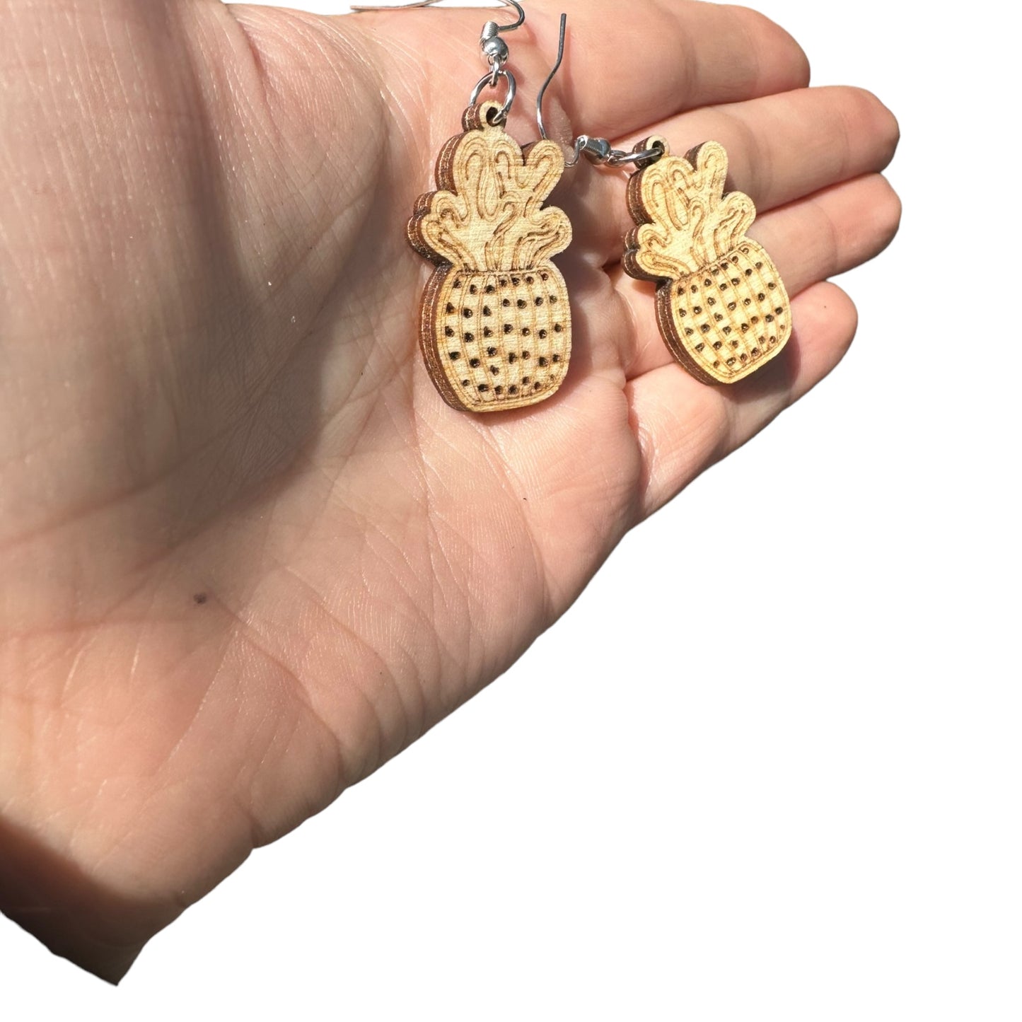 Natural Hypoallergenic Succulent Wood Laser Engraved Wood Earrings