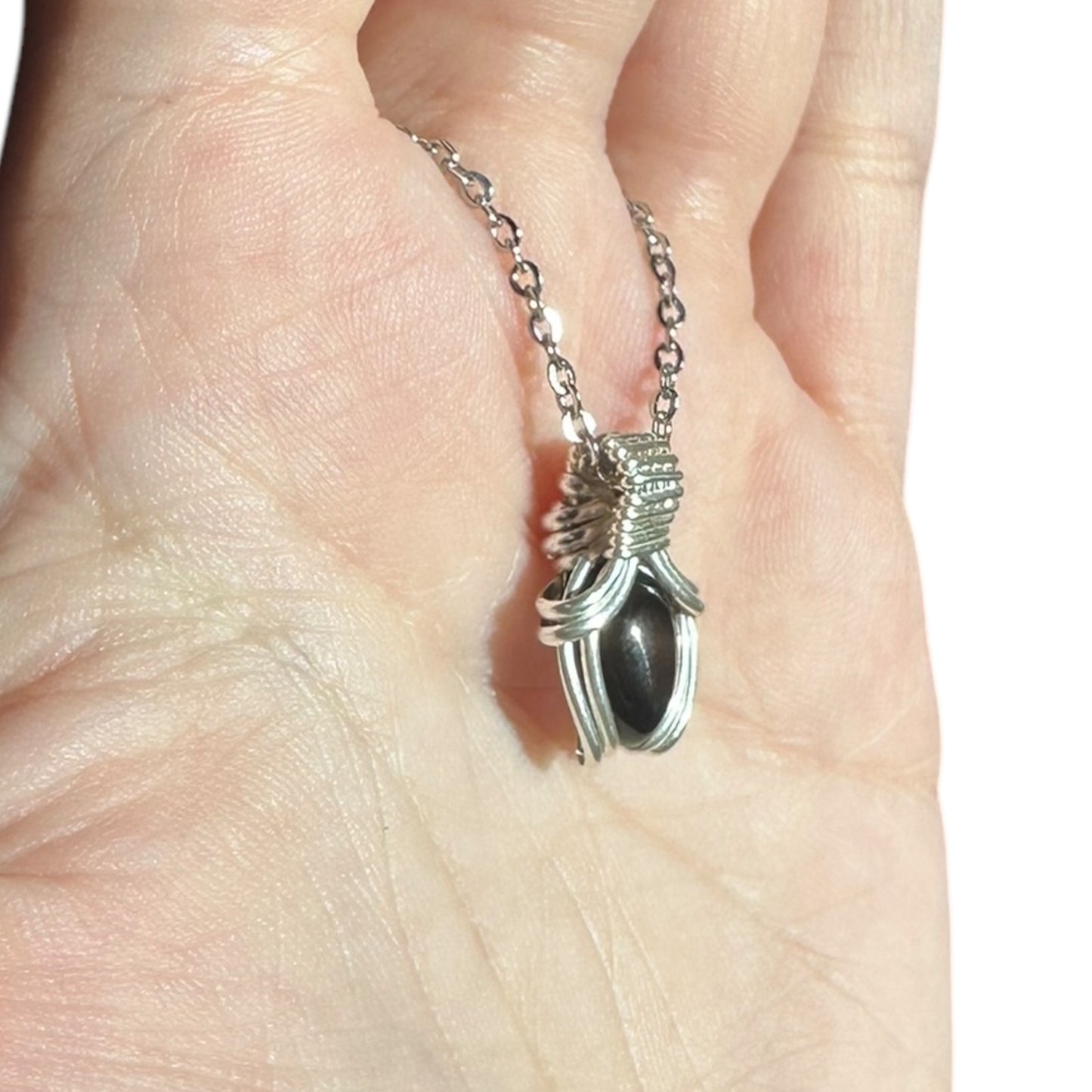 Sterling Silver | 14KT Gold Filled Mini Teardrop Onyx Wire Wrapped Wishbone 2.0 Pendant