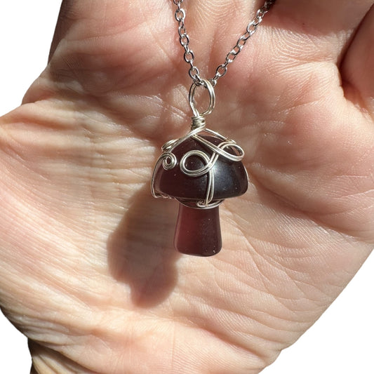 Sterling Silver | 14KT Gold Filled Wire Wrapped Purple Cat Eye Mushroom Crystal Pendant
