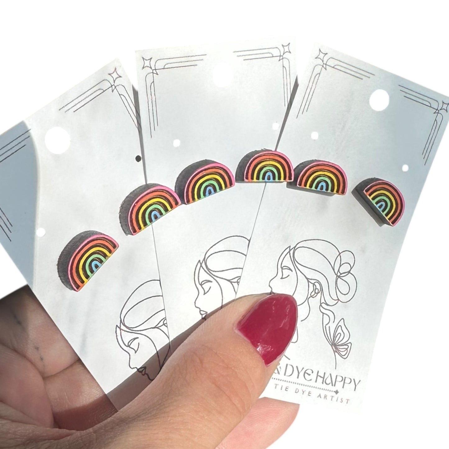 Hypoallergenic Hand Painted Rainbow Laser Engraved Wood Earrings