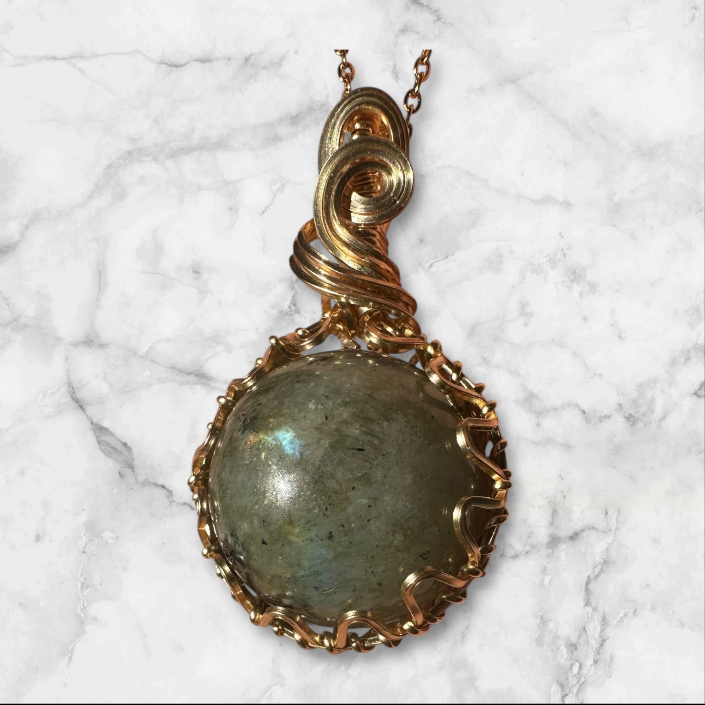 Sterling Silver | 14KT Gold Filled Wire Wrapped Labradorite Crystal Fidget Bezel Pendant
