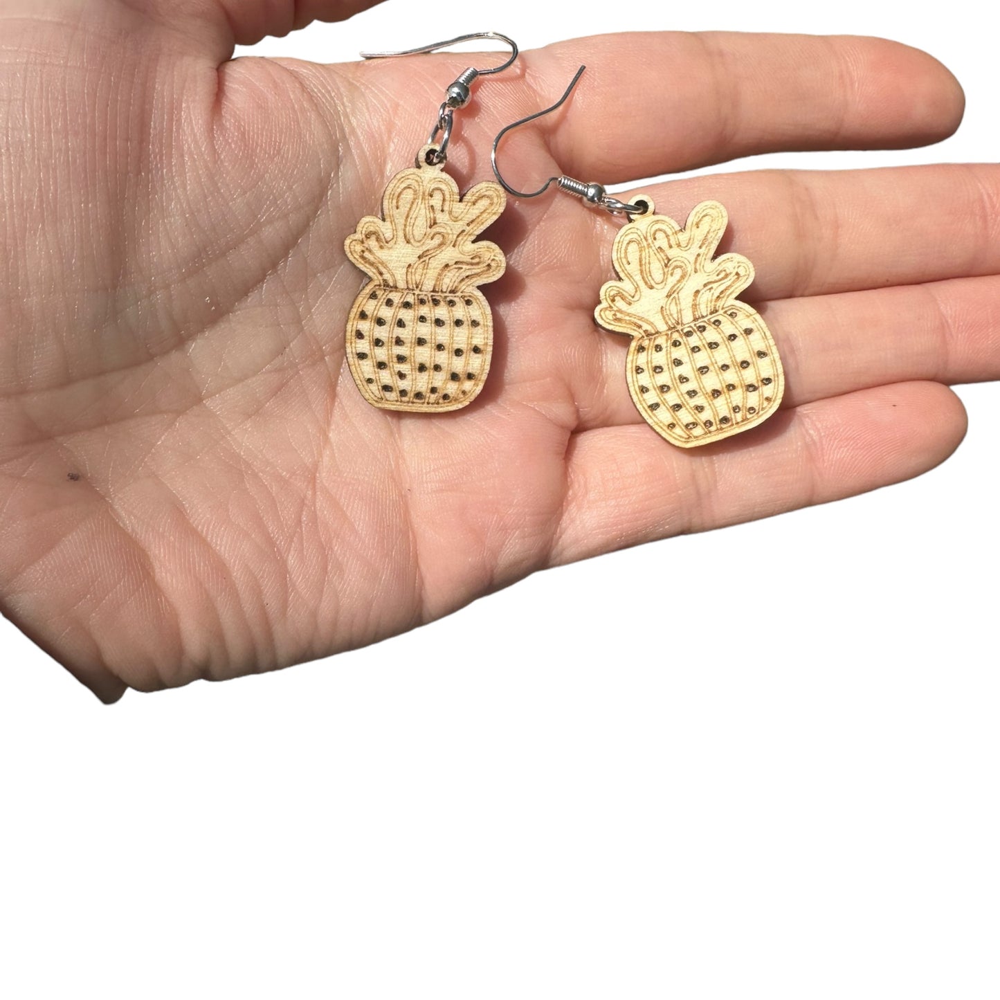 Natural Hypoallergenic Succulent Wood Laser Engraved Wood Earrings