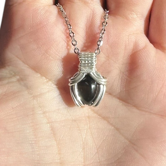 Sterling Silver | 14KT Gold Filled Mini Teardrop Onyx Wire Wrapped Wishbone 2.0 Pendant