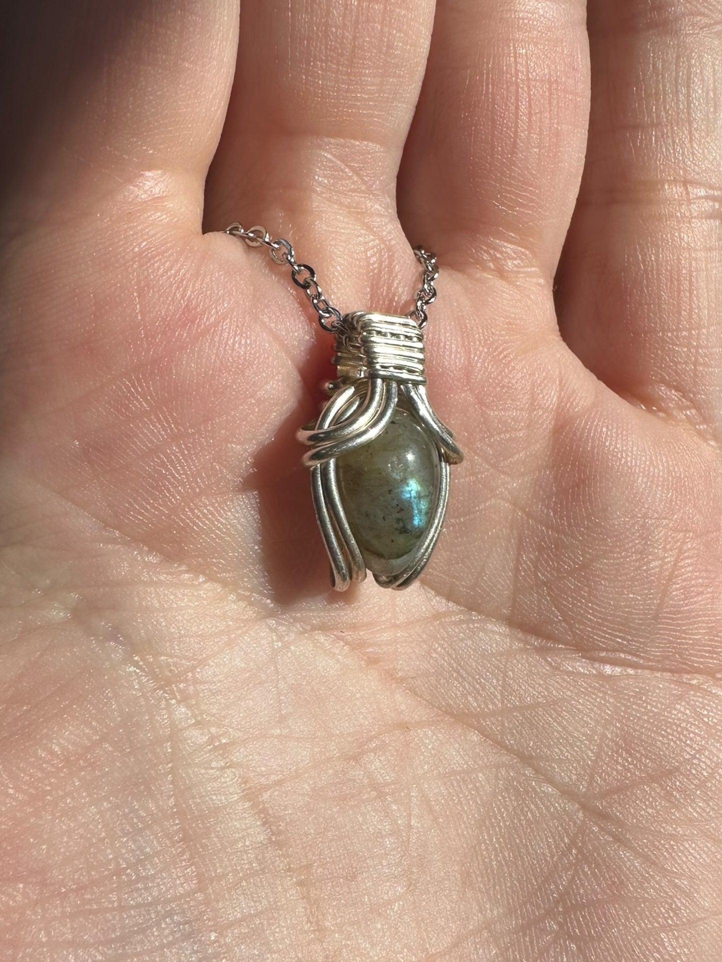 Sterling Silver | 14KT Gold Filled Mini Teardrop Labradorite Wire Wrapped Wishbone 2.0 Pendant